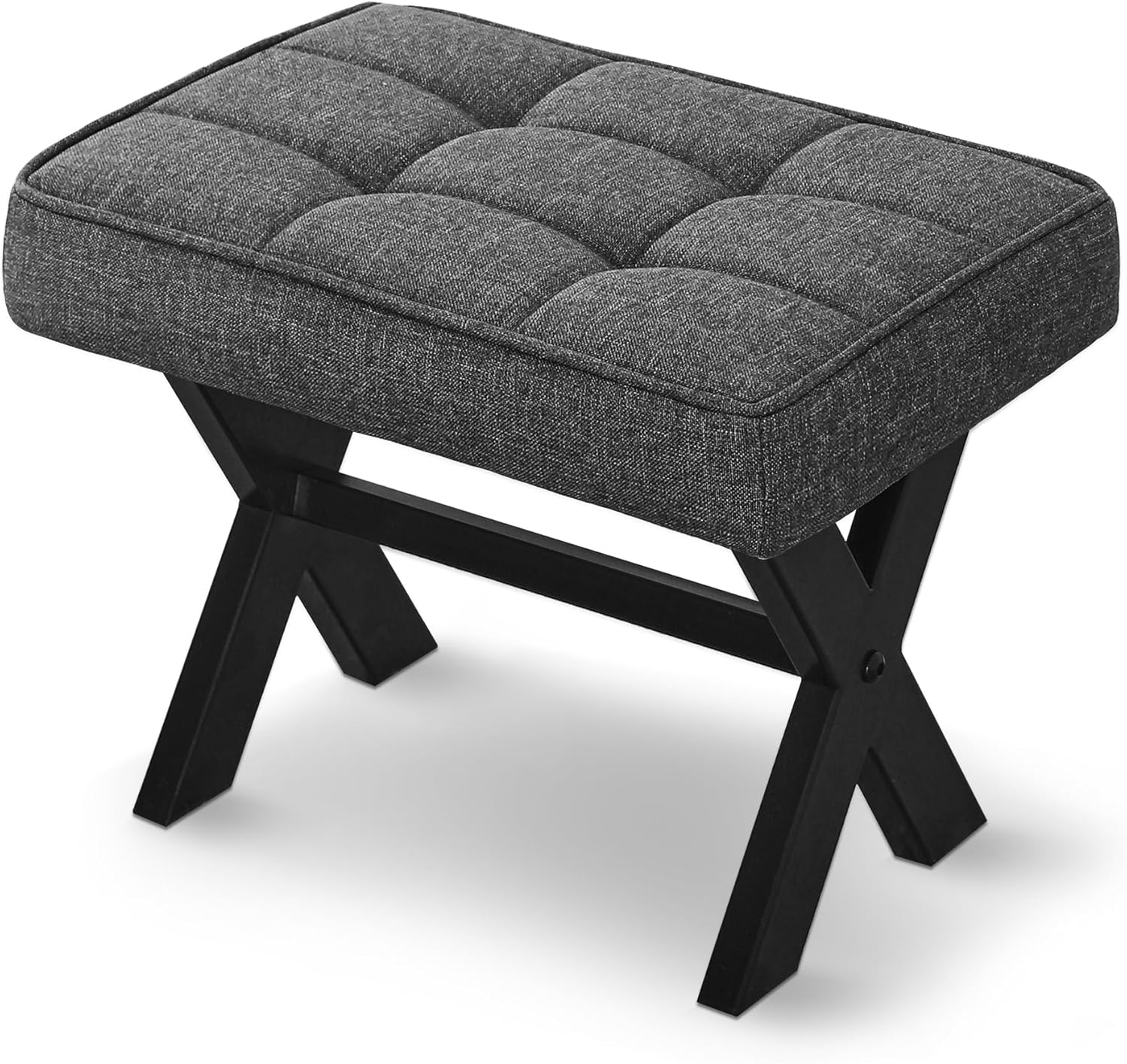 LUE BONA Taburete para pies, taburetes pequeños de 12 pulgadas de alto, reposapiés de lino resistente con patas en X de metal, reposapiés acolchado