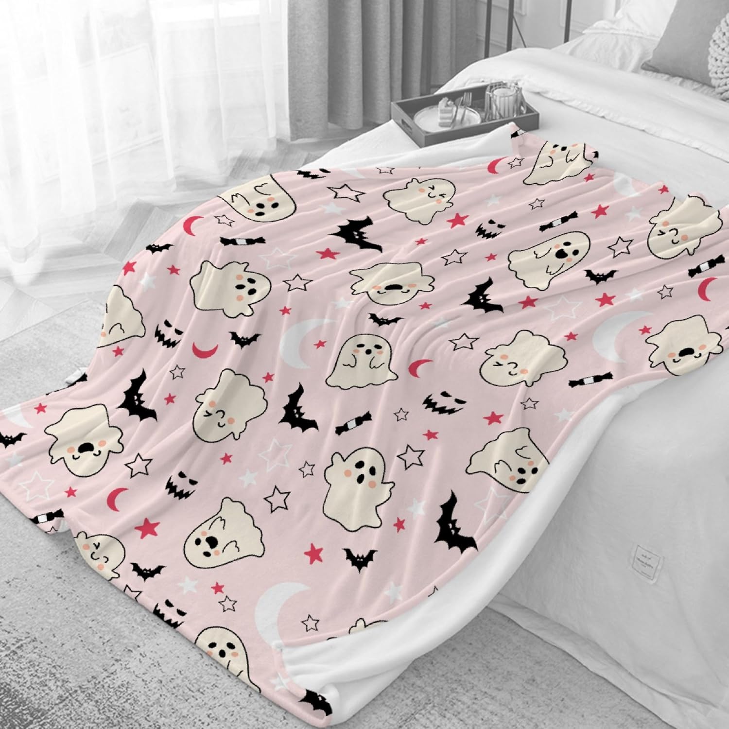 Manta estampada de fantasma, regalo para Halloween, manta para mujeres y hombres, suave y acogedora manta de forro polar, para sala de estar, cama
