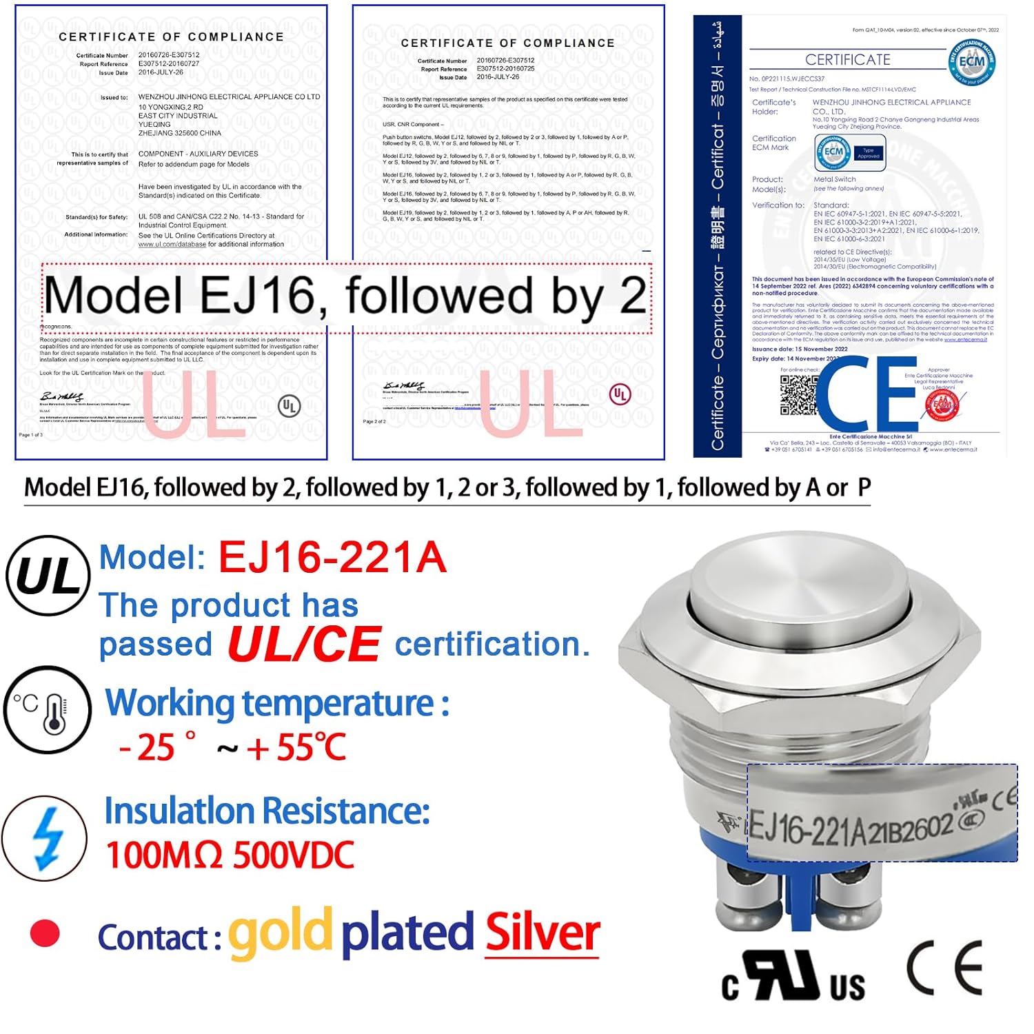 ZJWZJ – Interruptor de botón momentáneo de 0.630 in, certificación UL, resistente al agua, IP67, 0.63 pulgadas, tapa de cabeza alta, 3A, 5V, 12V,