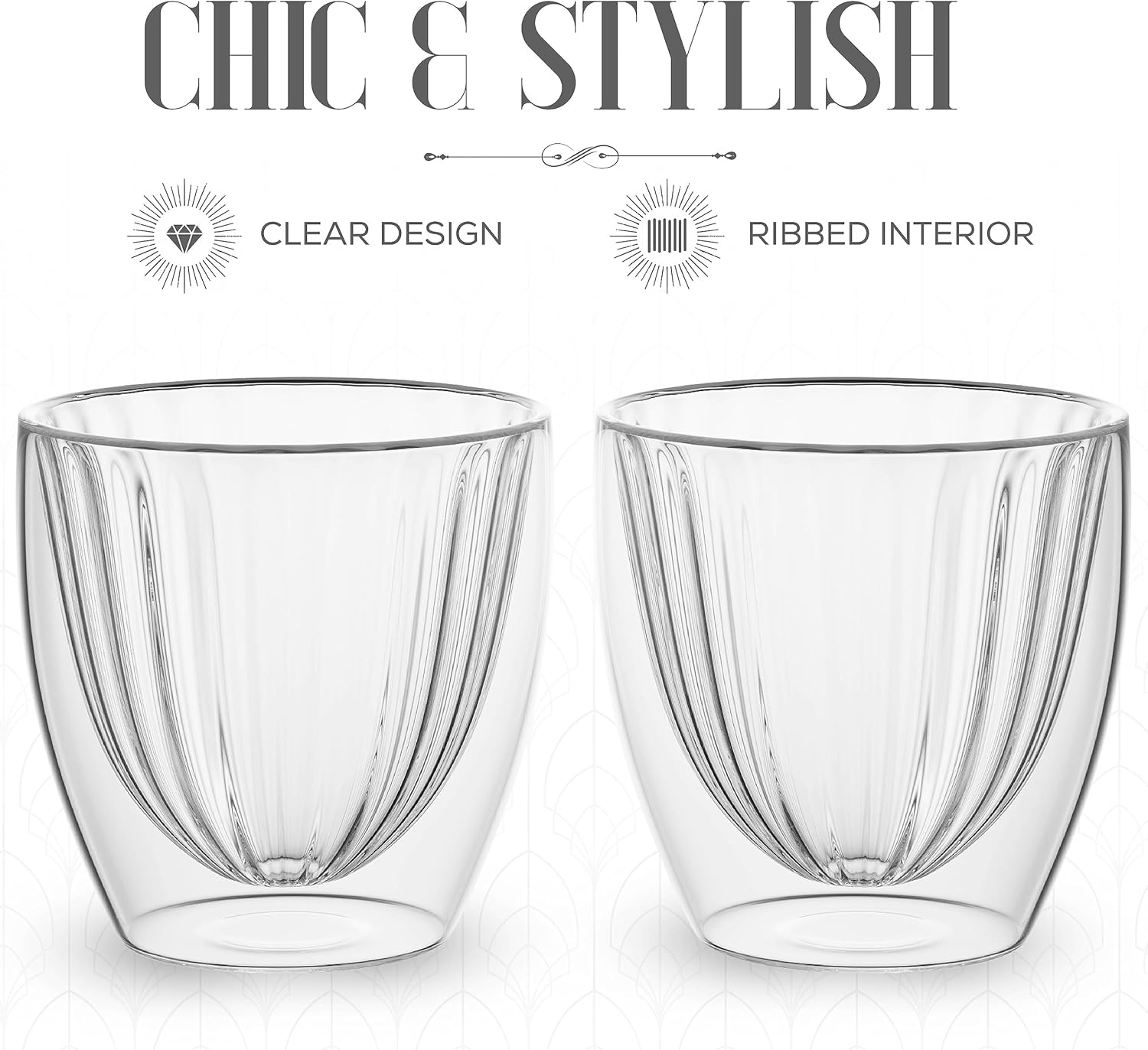 Elle Decor Taza de café acanalada de doble pared  Tazas de café de vidrio acanalado  Tazas de café de café aisladas, transparentes, taza de té,
