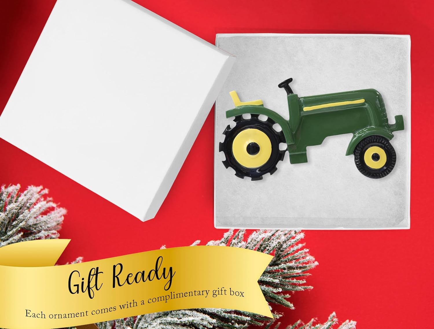 Adorno de Navidad personalizado de tractor 2023  Personalización escrita a mano gratis  Vehículo de granja verde, remolque agrícola para árbol de