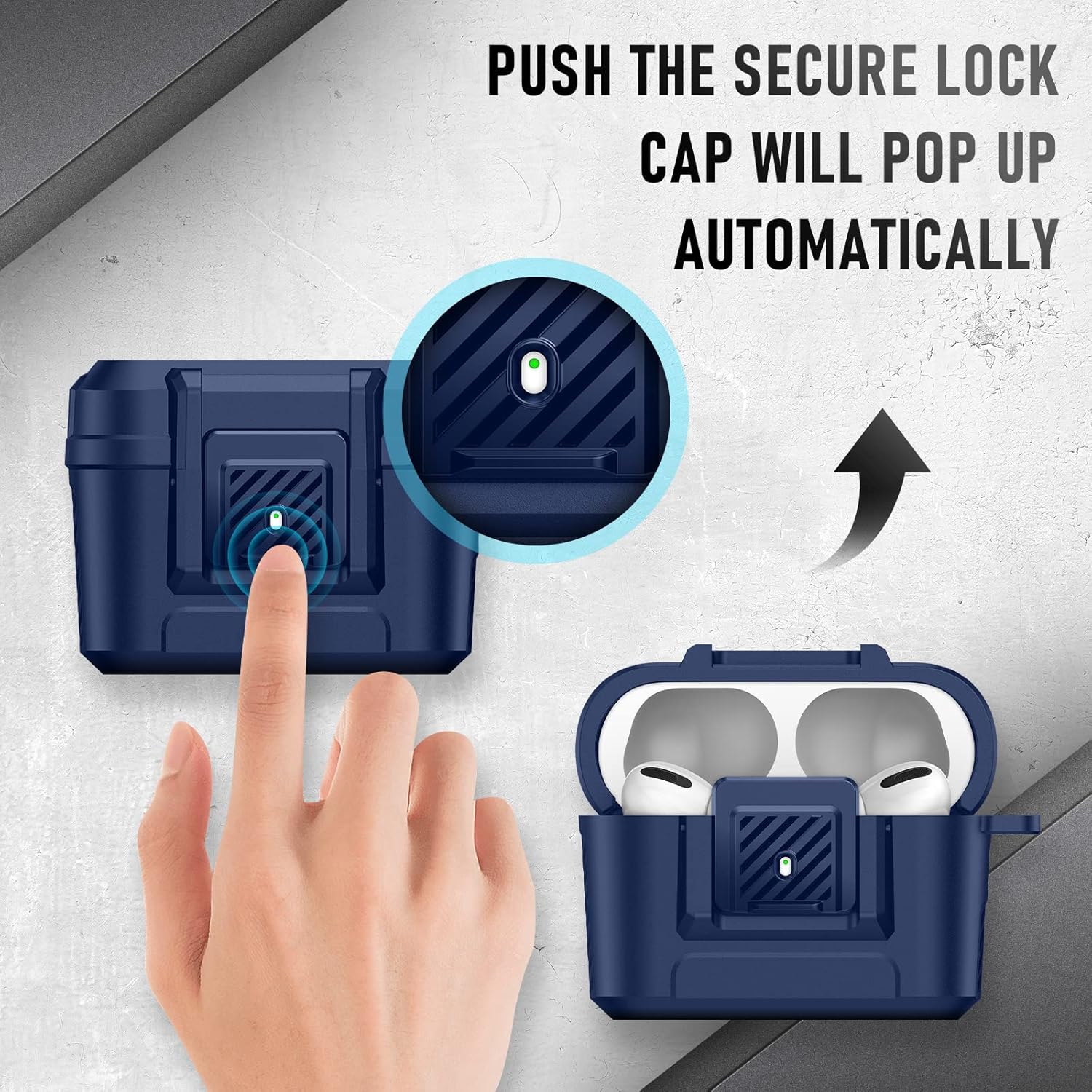 Funda compatible con Airpods Pro 2 con kit de limpieza, funda protectora militar dura a prueba de golpes para Airpods con bloqueo seguro automático