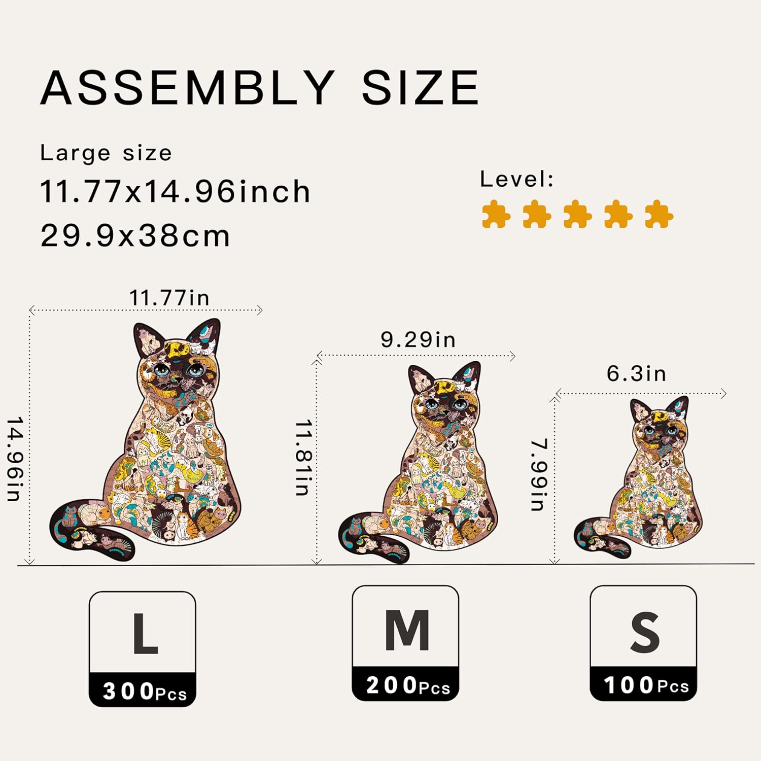 AOLEW Rompecabezas de madera  Precioso gato (300 piezas) paquete de regalo para adultos y niños, rompecabezas únicos con forma de animal,