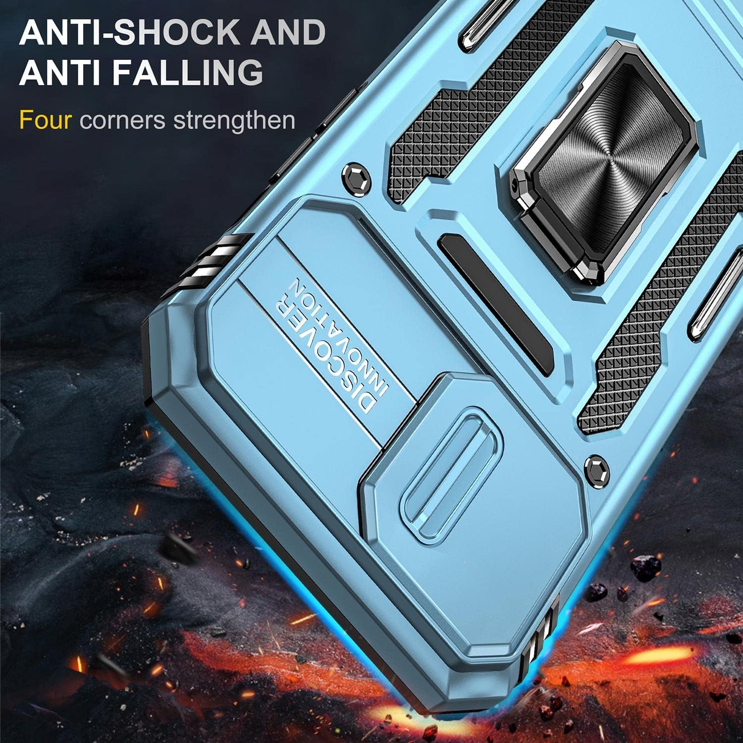 Funda de teléfono para iPhone 13 Pro, funda para iPhone 13 Pro con cubierta para lente de cámara, con soporte de anillo, soporte magnético para