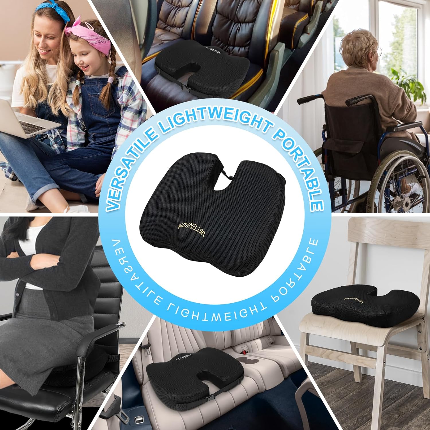 Ustenroya Cojín de asiento de gel refrescante con espuma viscoelástica, cojines de asiento comodidad de presión para silla de ruedas, silla de