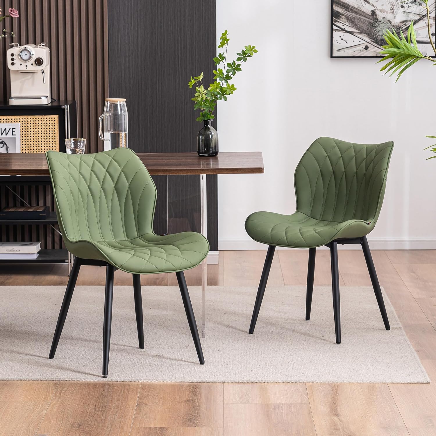 YOUNIKE Juego de 2 sillas de comedor tapizadas de piel sintética para cocina, comedor, modernas de mediados de siglo, sillas auxiliares con respaldo