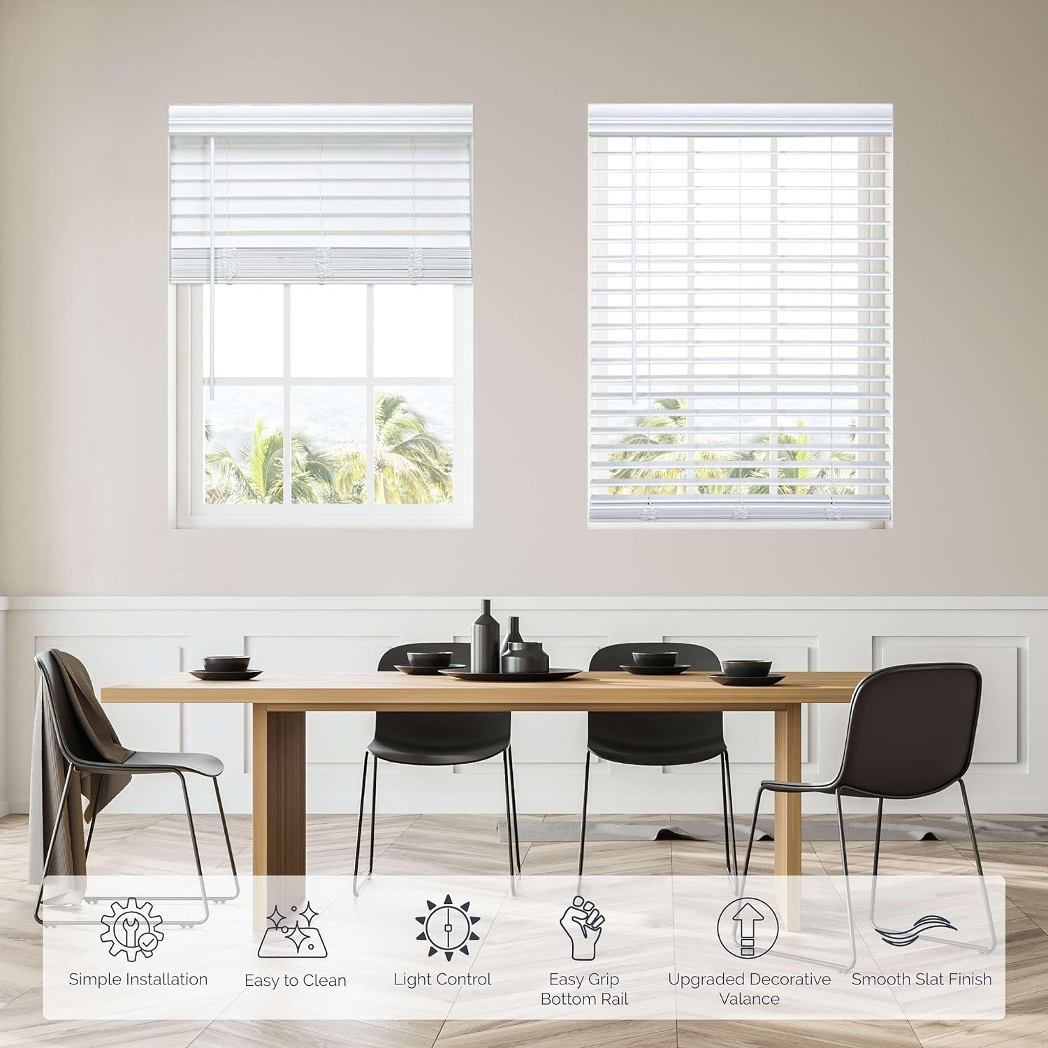 Linen Avenue Persiana inalámbrica de madera sintética blanca de 20 12 pulgadas de ancho x 52 pulgadas de alto, montaje interior empotrado (no