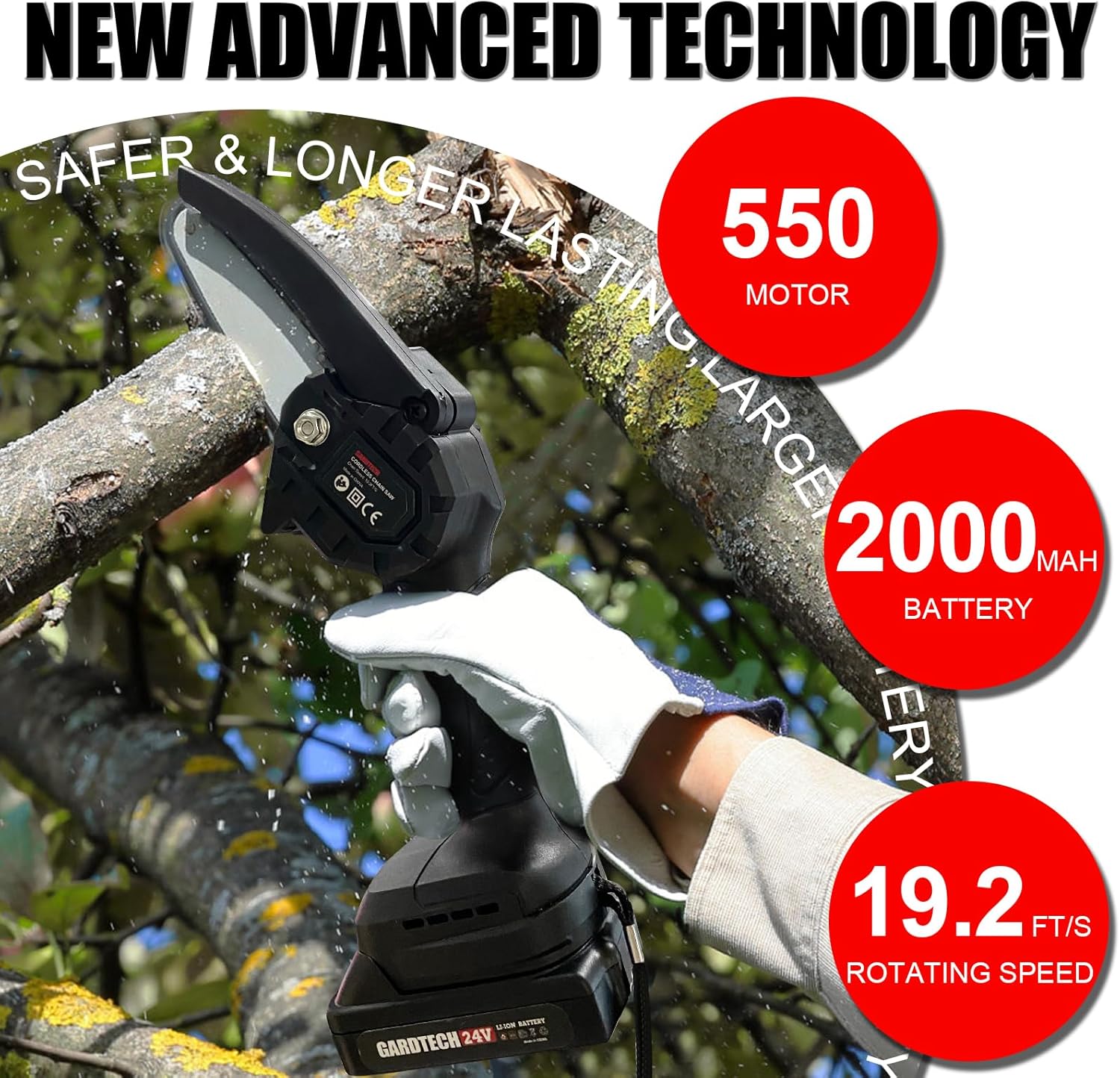Gardtech Mini motosierra inalámbrica de 4 y 6 pulgadas, motosierras de mano con 4 cadenas mejoradas 2023, 2 baterías, buenas para mayores,