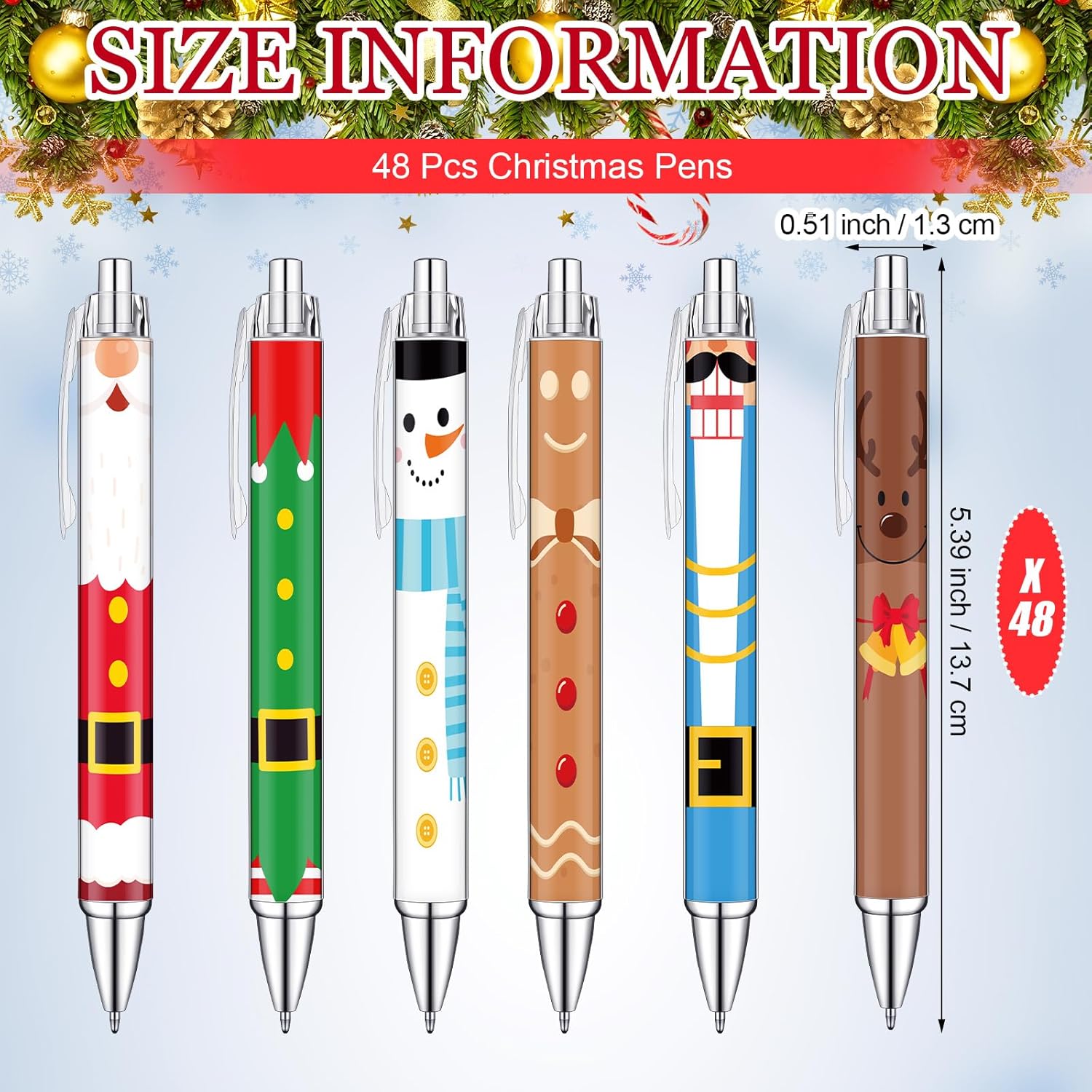 48 bolígrafos de Navidad, bolígrafos retráctiles de tinta de gel, coloridos y lindos bolígrafos de Navidad, tinta negra, suministros escolares de