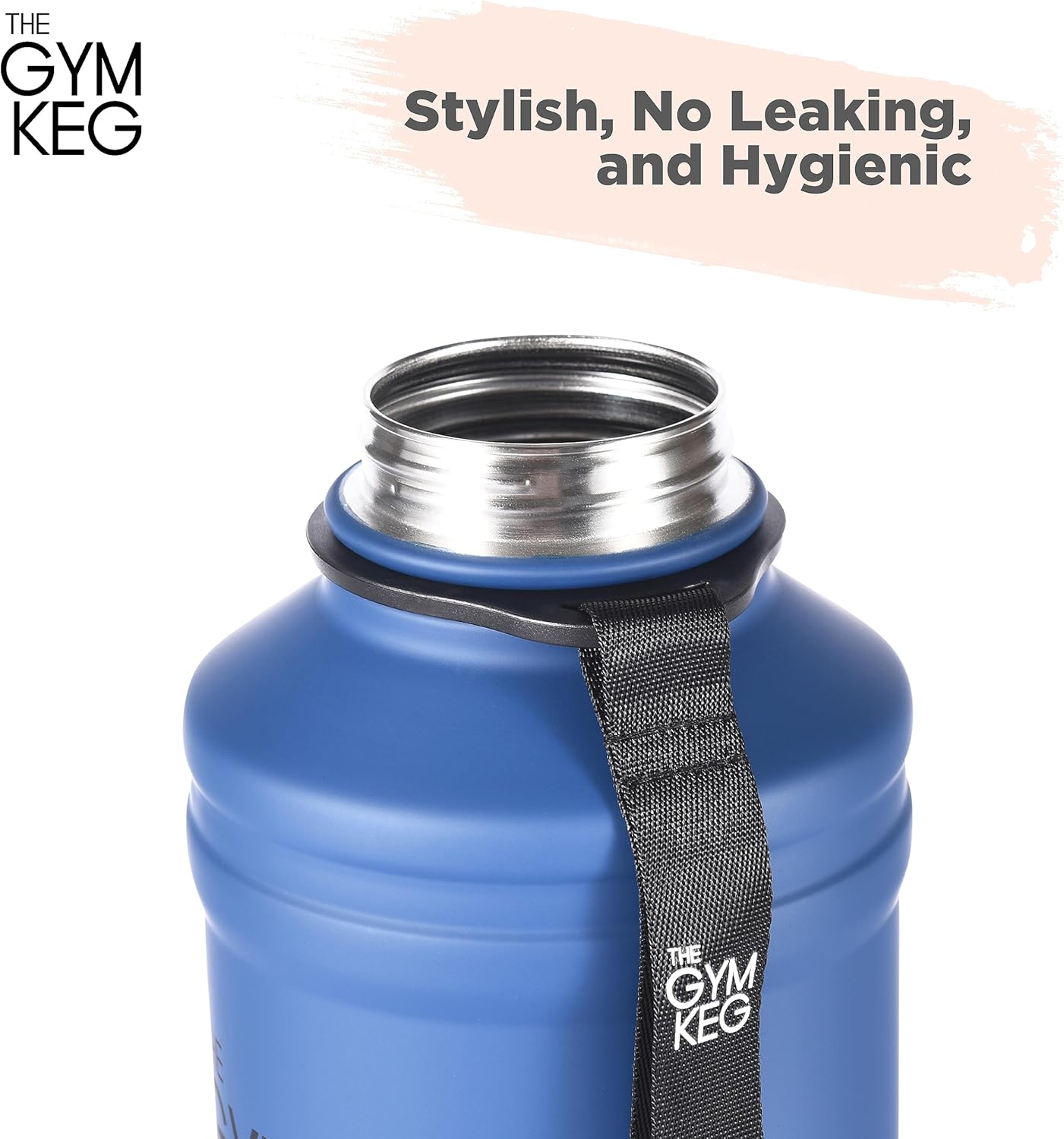THE GYM KEG Botella de acero inoxidable con barril de agua – A prueba de fugas, contenedor aislado para bebidas calientes y frías, duradera,