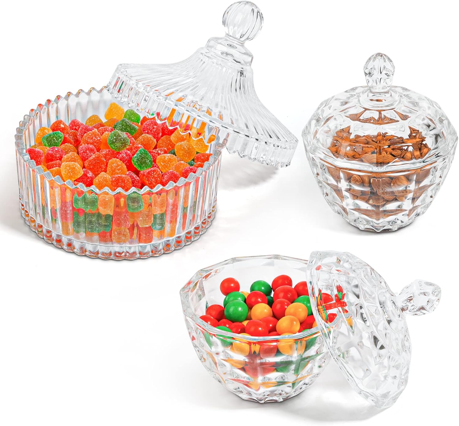 ComSaf Plato de cristal para dulces con tapa, cuenco decorativo para dulces, tarro de caramelo cubierto de cristal para escritorio de oficina en