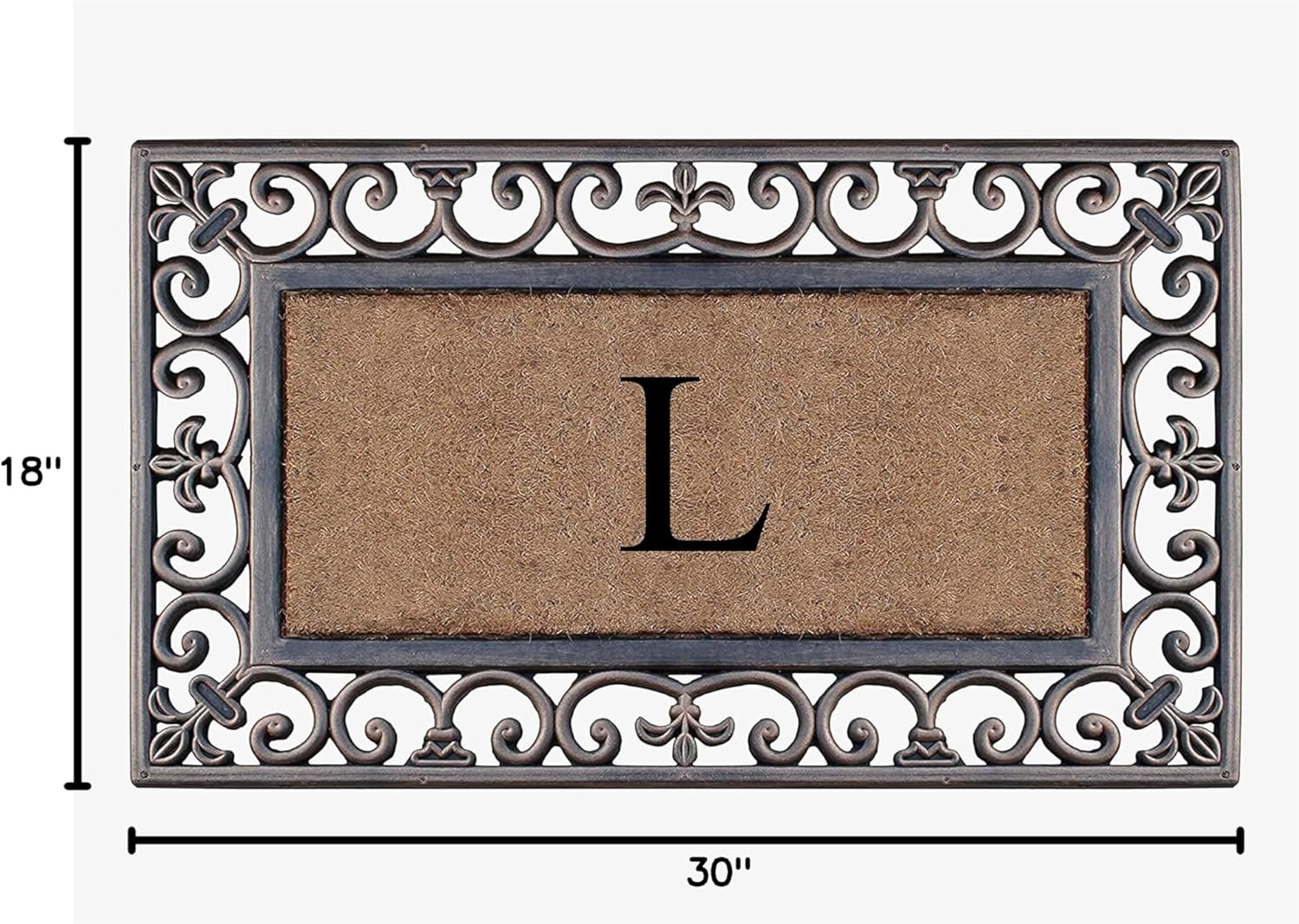 A1HC – Tapete de goma natural y fibra de coco de 18 x 30 pulgadas, monograma para puerta delantera, tratamiento antidesprendimiento, duradero para
