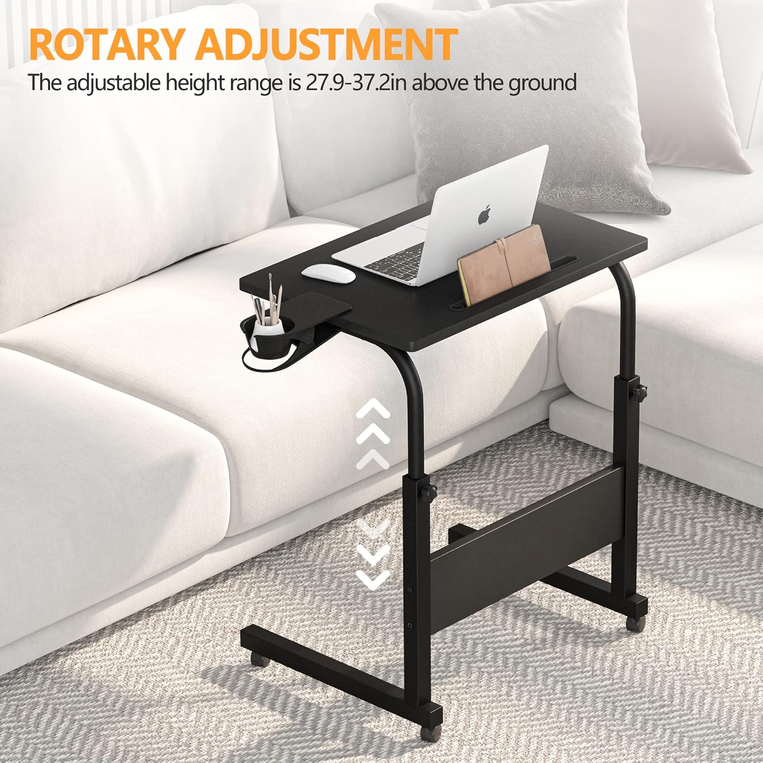 Klvied Escritorio de pie de altura ajustable, escritorio de pie con soporte para tazas, escritorio portátil para laptop, móvil, escritorio para