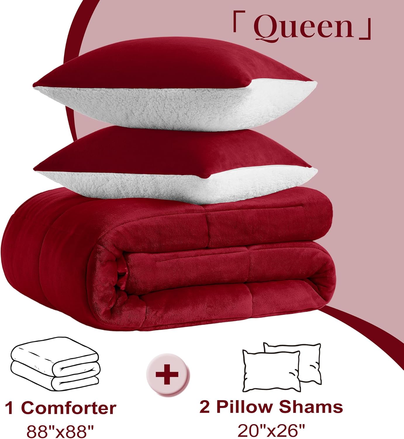 Basic Beyond Juego de edredón Queen  Juego de edredón de vellón sherpa de lujo para cama Queen, suave y cálido, juego de edredón de tamaño Queen