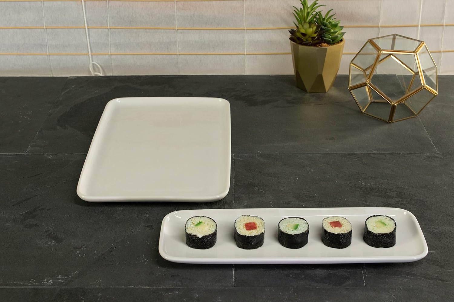 BIA Cordon Bleu Modulari – Juego de 2 platos rectangulares surtidos de porcelana, tamaño mediano (12 x 8 pulgadas), grande (12 x 3.75 pulgadas)