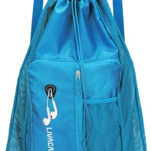 LIVACASA Mochila de malla con cordón de natación Mochila con bolsillo de malla de secado rápido Equipo de natación de malla Bolsa de playa Azul LIVACASA Mochila de malla con cordón de natación Mochila con bolsillo de malla de secado rápido Equipo de natación de malla Bolsa de playa Azul