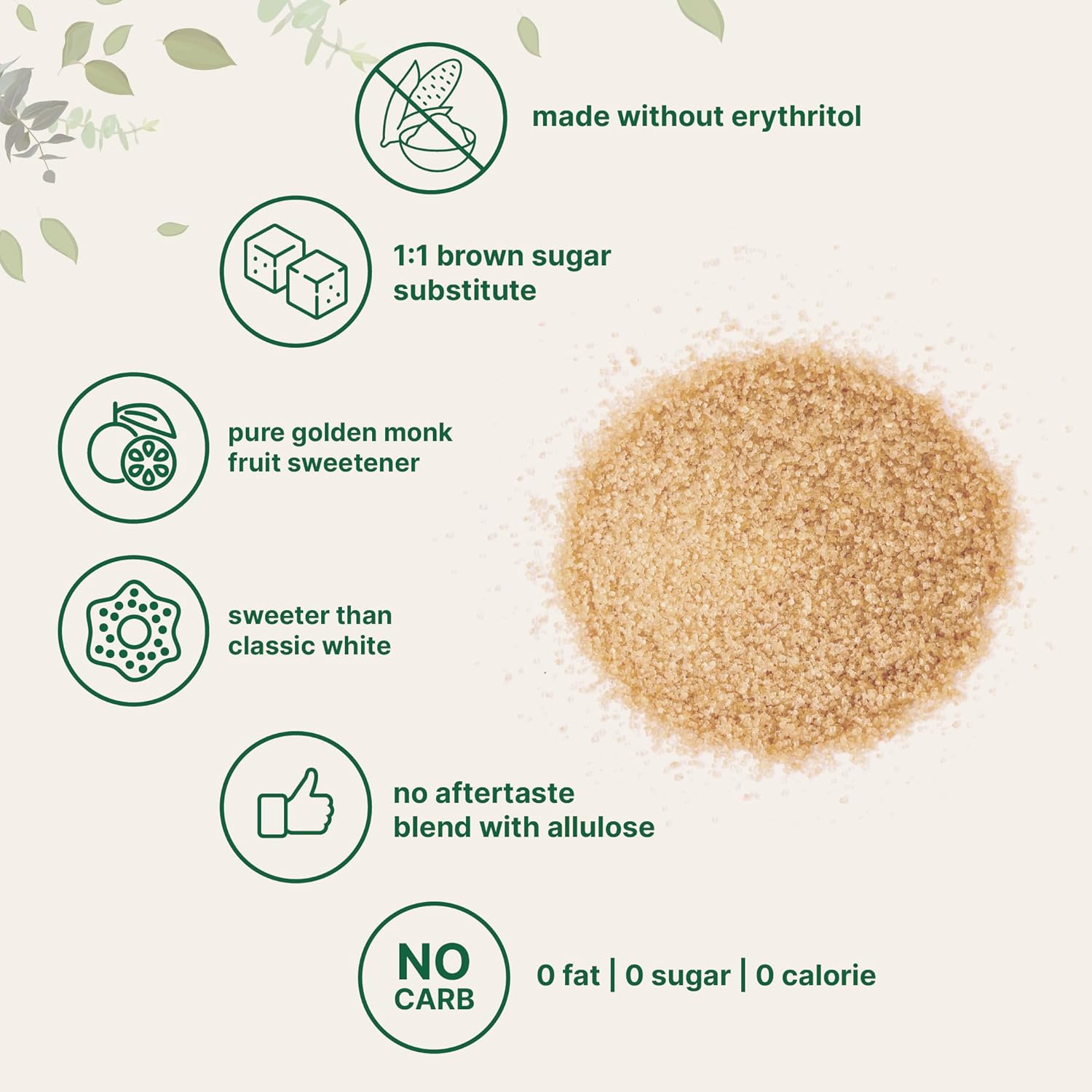 Micro Ingredients Golden Monk – Edulcorante de frutas alulosa, 2 libras, sin eritritol, sin regusto, sustituto de azúcar morena 11, cero calorías,