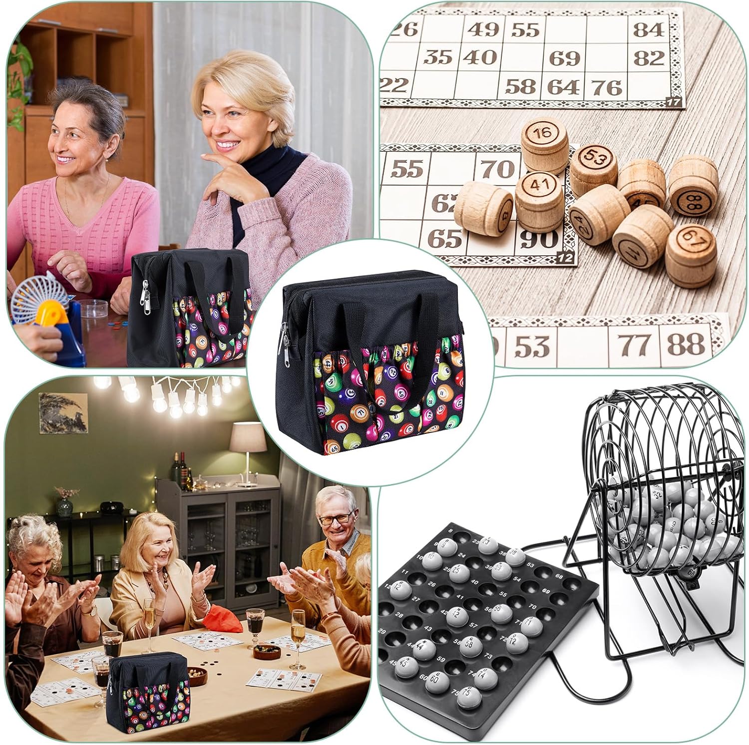 Paterr 2 bolsas de bingo Dauber negras con 6 bolsillos, bolsa de bingo de gran capacidad con cremallera y asa, bolsa de bingo de viaje, bolsa de
