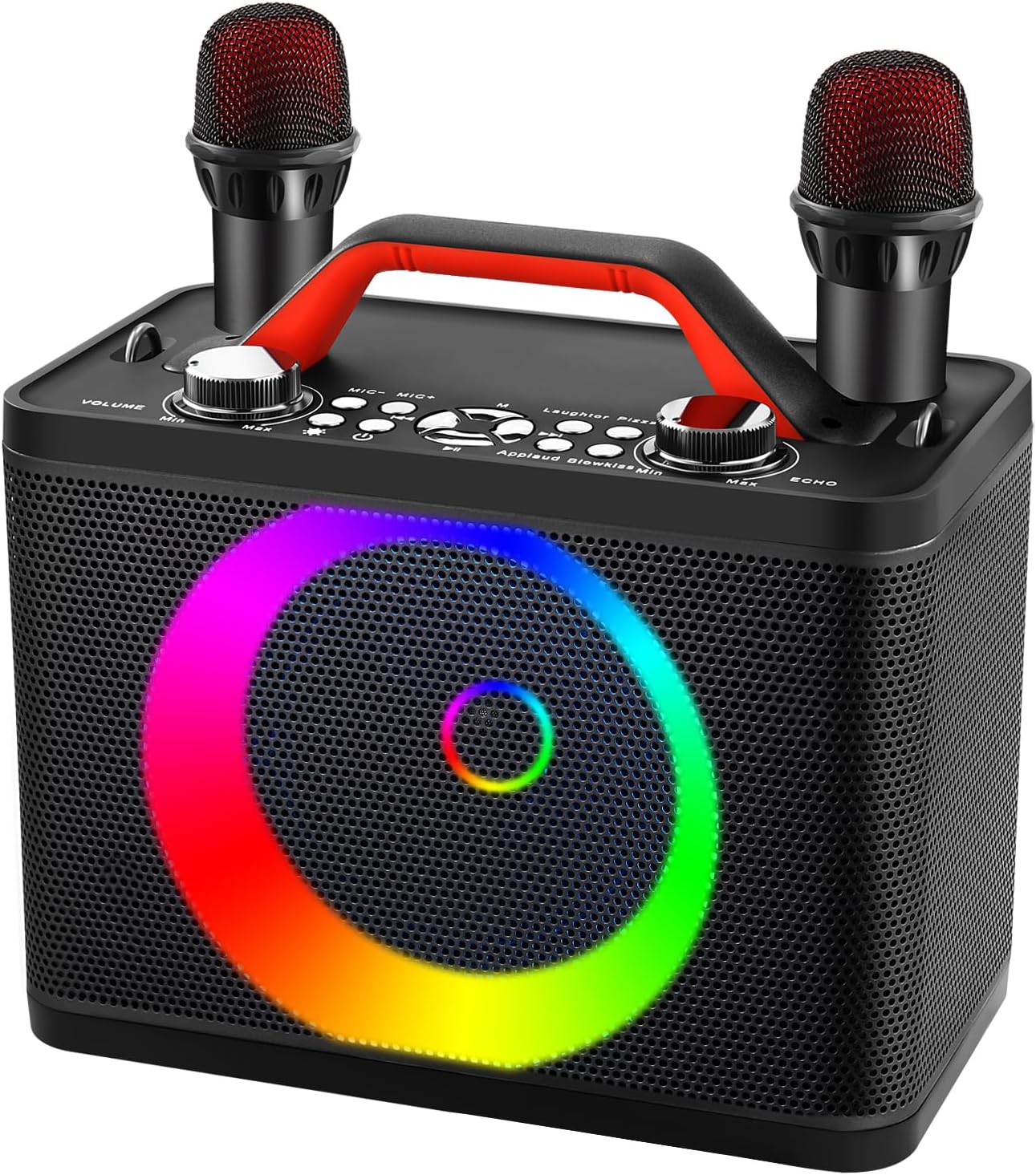 ALPOWL Máquina de karaoke con dos micrófonos inalámbricos, sistema de altavoces PA portátil con ajuste de gravesagudos para niños y adultos, fiesta,