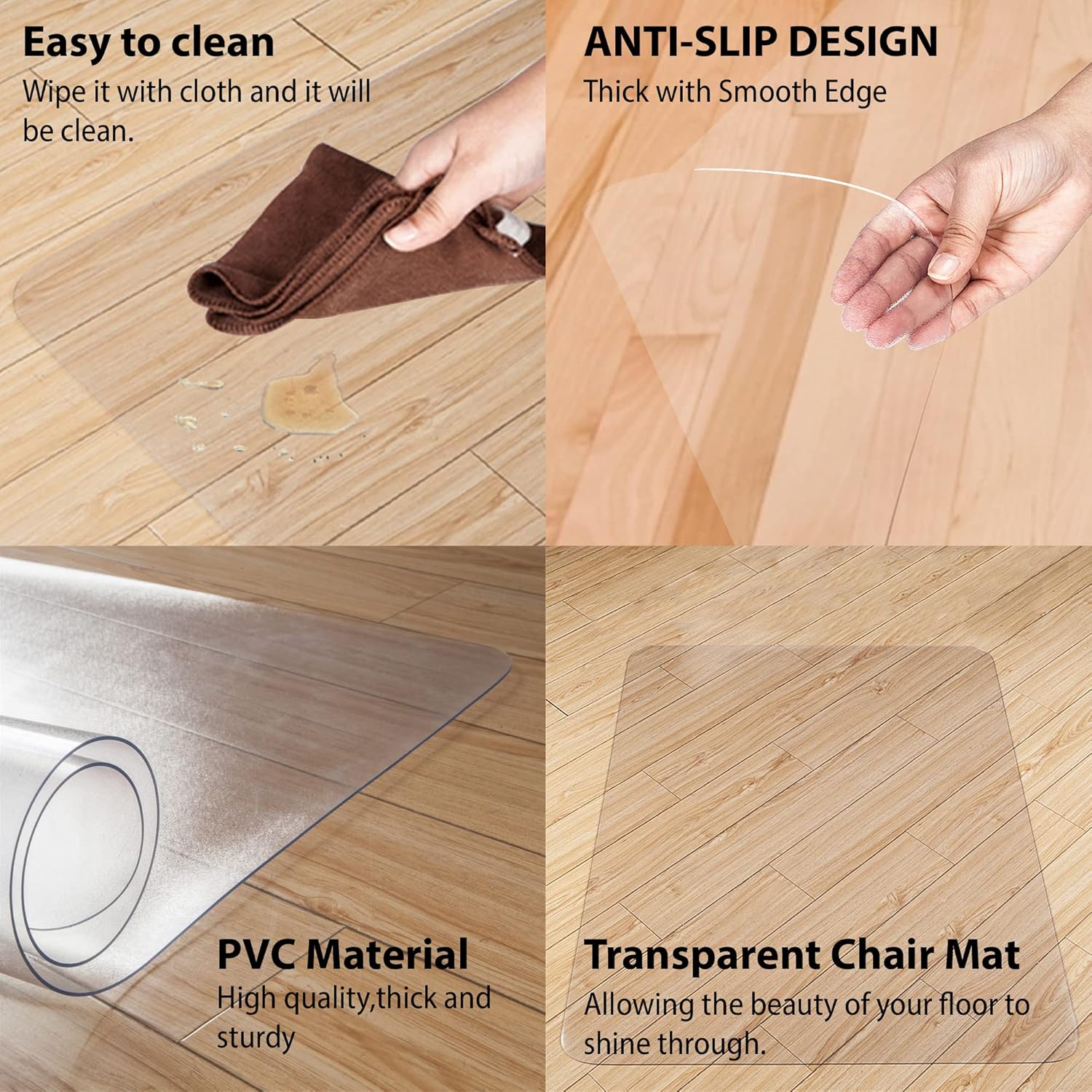 Tapete para silla de oficina para suelo de madera dura, de 48 x 36 pulgadas, resistente y duro, tapetes transparentes para silla de computadora,
