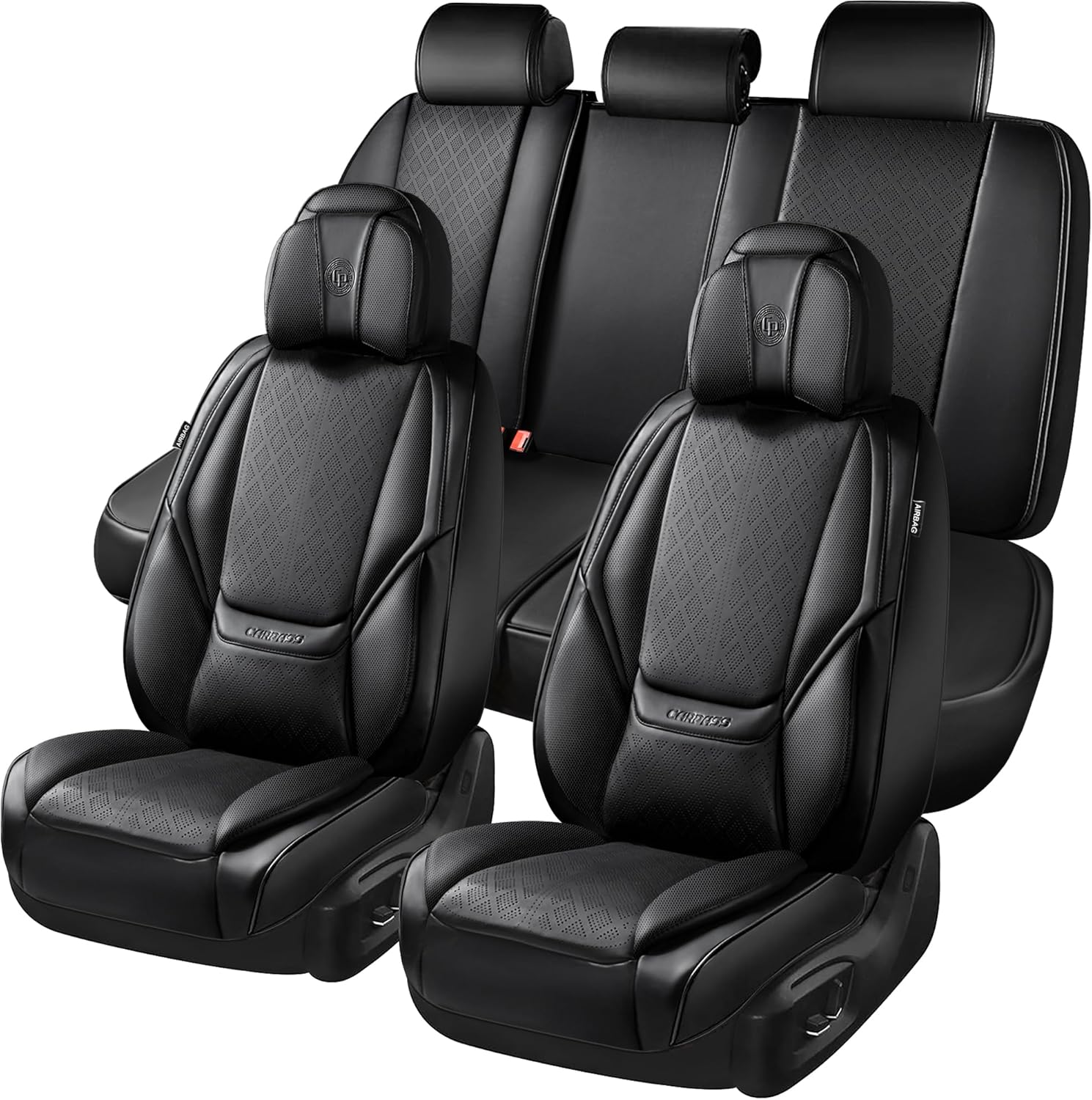 CAR PASS Fundas de asiento de automóvil de piel de napa para 5 asientos, soporte lumbar de lujo, impermeables, transpirables, duraderas, todas las