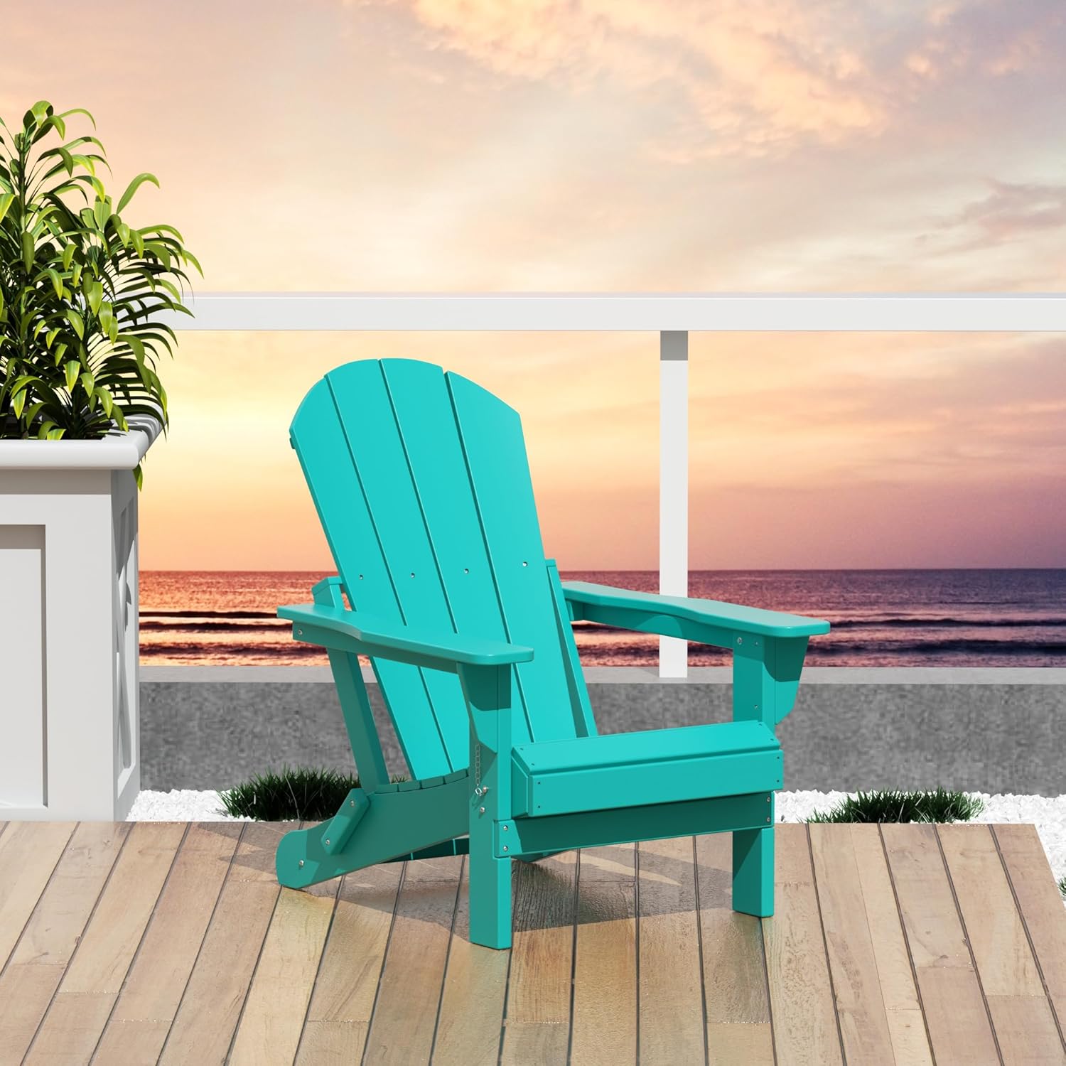 WO Home Furniture Adirondack – Tumbona plegable para fogatas, playa, balcón, patio trasero, césped, patio, piscina, terraza, jardín (turquesa)