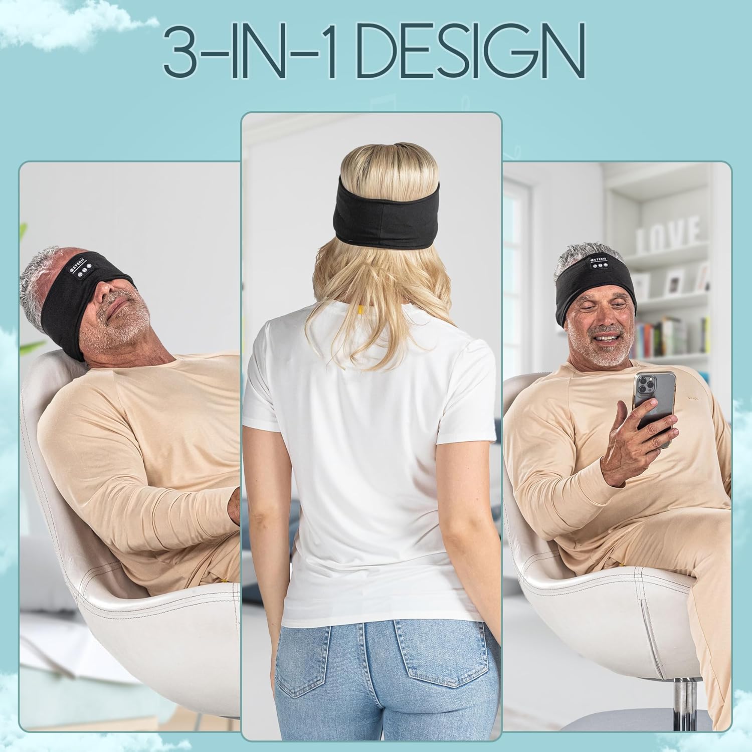 Steen – Auriculares Bluetooth para dormir, máscara inalámbrica Bluetooth para dormir con altavoces estéreo HD ultrafinos  Perfecto para dormir,
