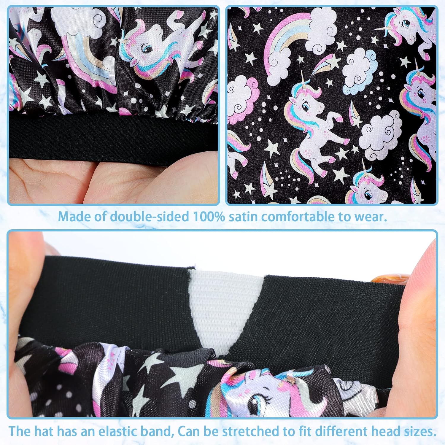 4 gorros de satén para niños, gorro de dormir para niños, gorro de seda suave, banda ancha elástica, gorros de bebé transpirables para dormir,