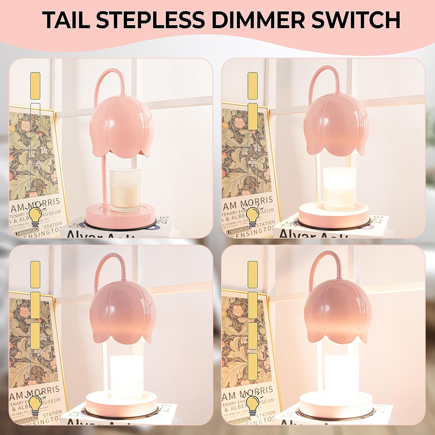 Lámpara calentadora de velas regulable con temporizador, calentador eléctrico de cera de velas con 2 bombillas, estética moderna, contemporánea,