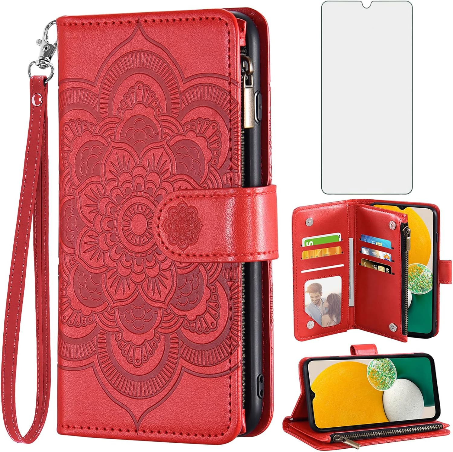 Asuwish Funda tipo cartera compatible con Samsung Galaxy A13 5G y protector de pantalla de vidrio templado, funda para teléfono celular con tapa