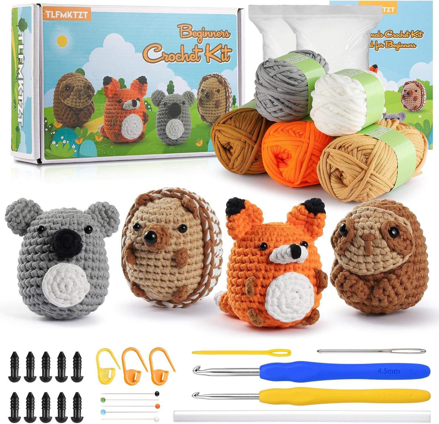 Kit de ganchillo para principiantes, kit de 4 piezas de animales de ganchillo para adultos y niños, aprende a ganchillo con video paso a paso con