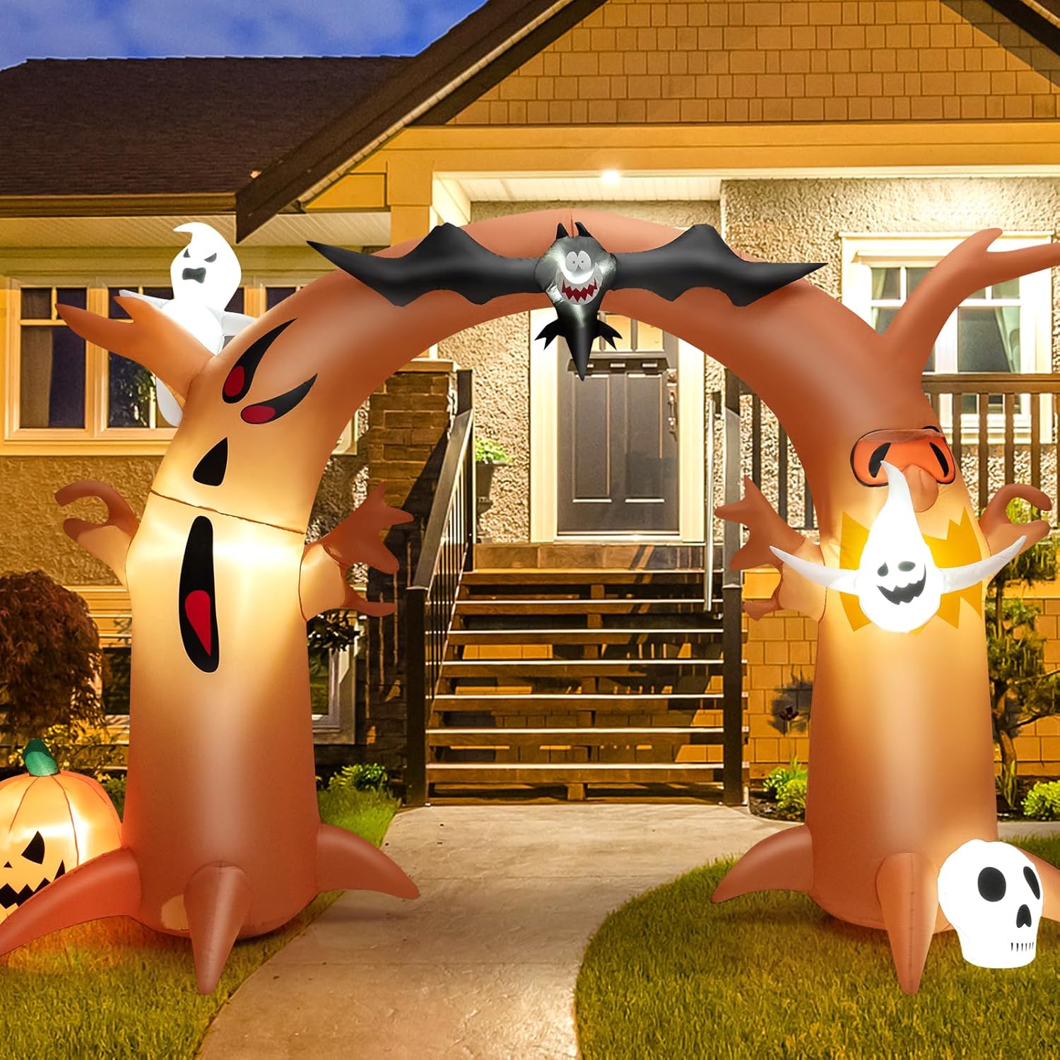 COSTWAY Arco de árbol muerto inflable de Halloween de 8 pies de alto con murciélago, luces LED brillantes y soplador integrado