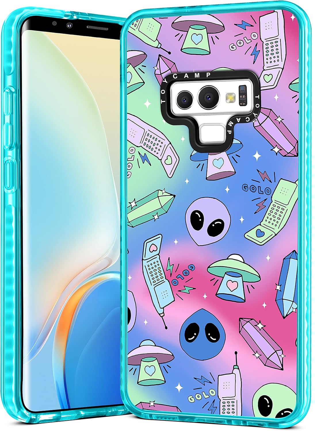 Toycamp Funda para Samsung Galaxy Note 9, diseño divertido de dibujos animados de ovni alienígena para hombres, mujeres, niñas, niños, niñas,