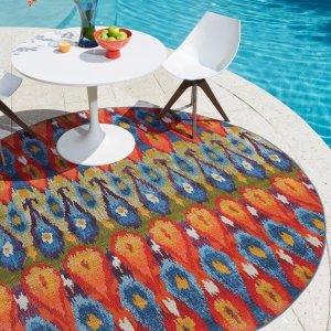 Unique Loom Outdoor Modern Collection – Alfombra Ikat (4 pies 1 pulgada, redonda, multicolor y borgoña) Unique Loom Outdoor Modern Collection – Alfombra Ikat (4 pies 1 pulgada, redonda, multicolor y borgoña)