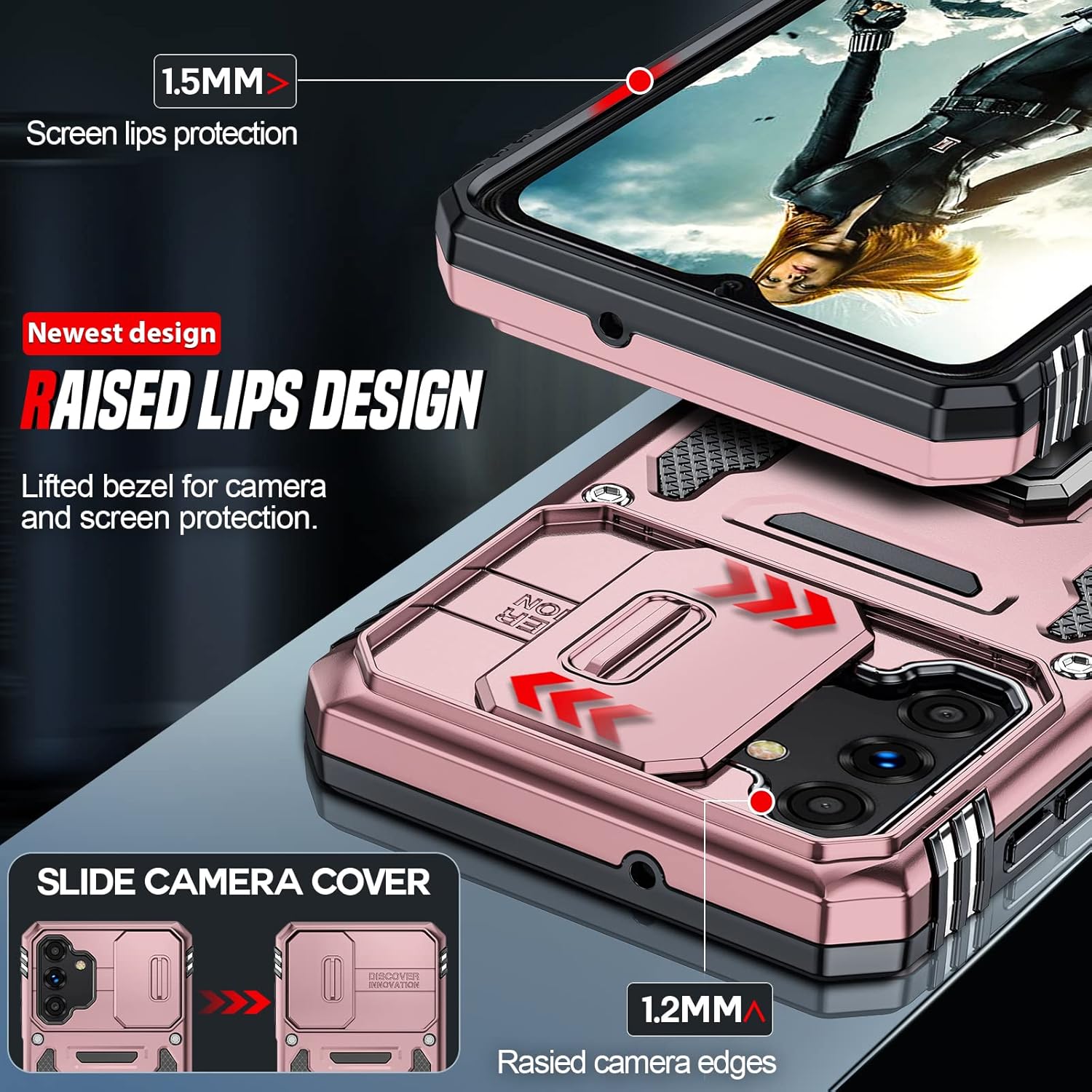 LeYi Funda para Galaxy A13 5G funda Samsung A13 con cubierta deslizante para cámara + 2 paquetes protector de pantalla, funda de teléfono de grado