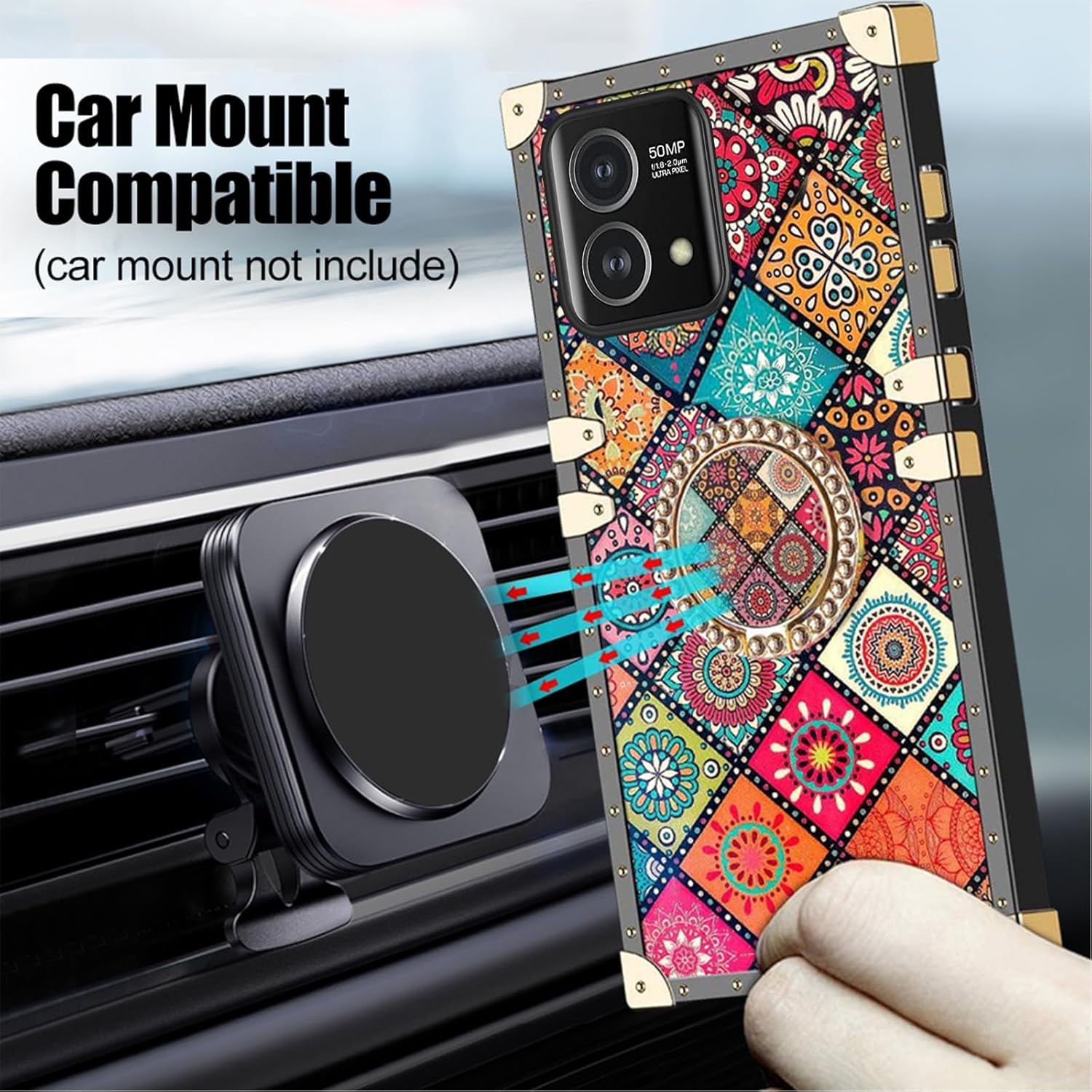 Funda cuadrada para Motorola Moto G Stylus 5G 2023 (no 20224G) con soporte de anillo, diseño de mandala retro de flores, esquinas reforzadas de