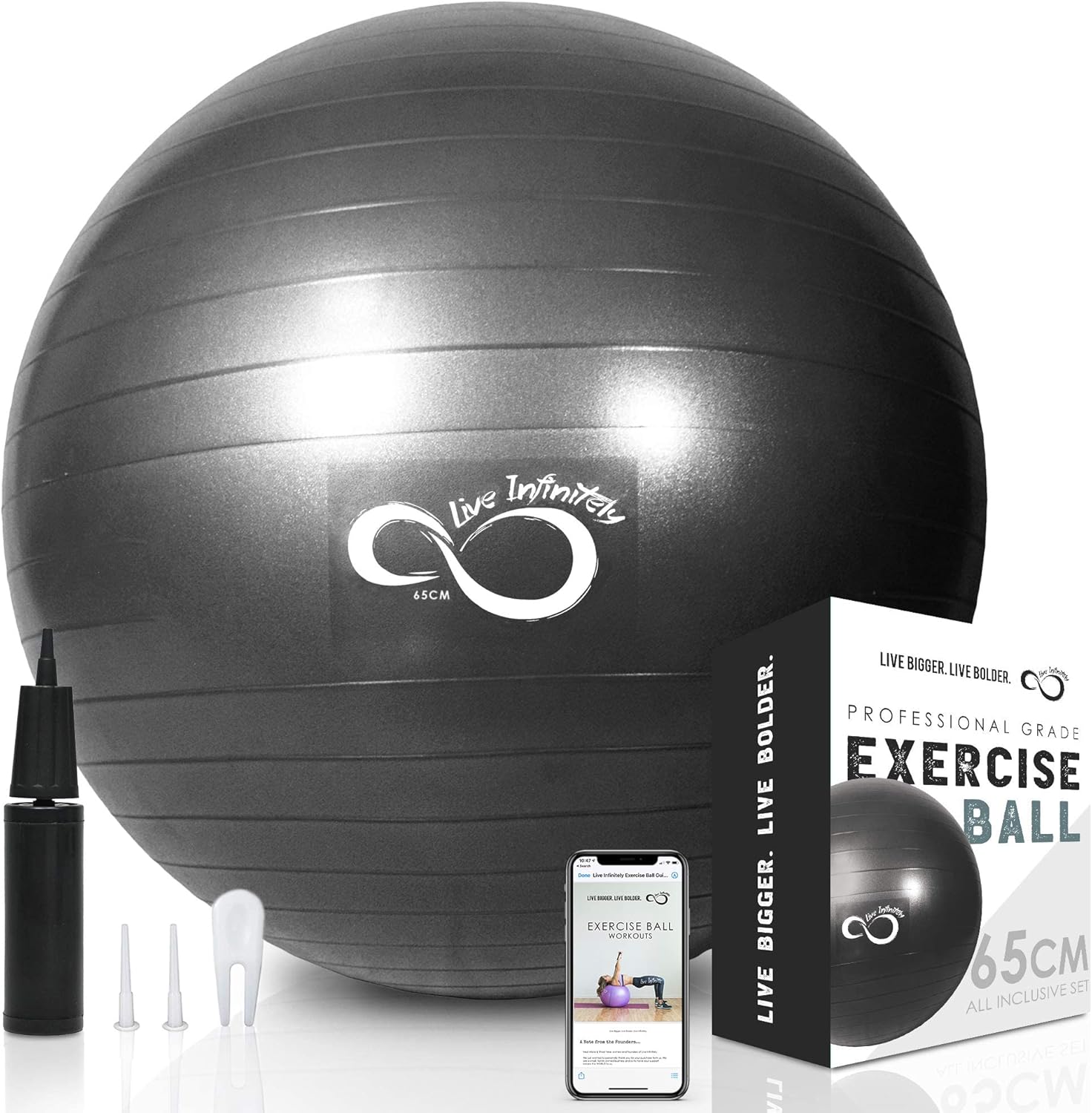 Live Infinitely Pelota de ejercicio (21.7 in-37.4 in) extra gruesa de grado profesional de equilibrio y estabilidad, probada contra estallidos,