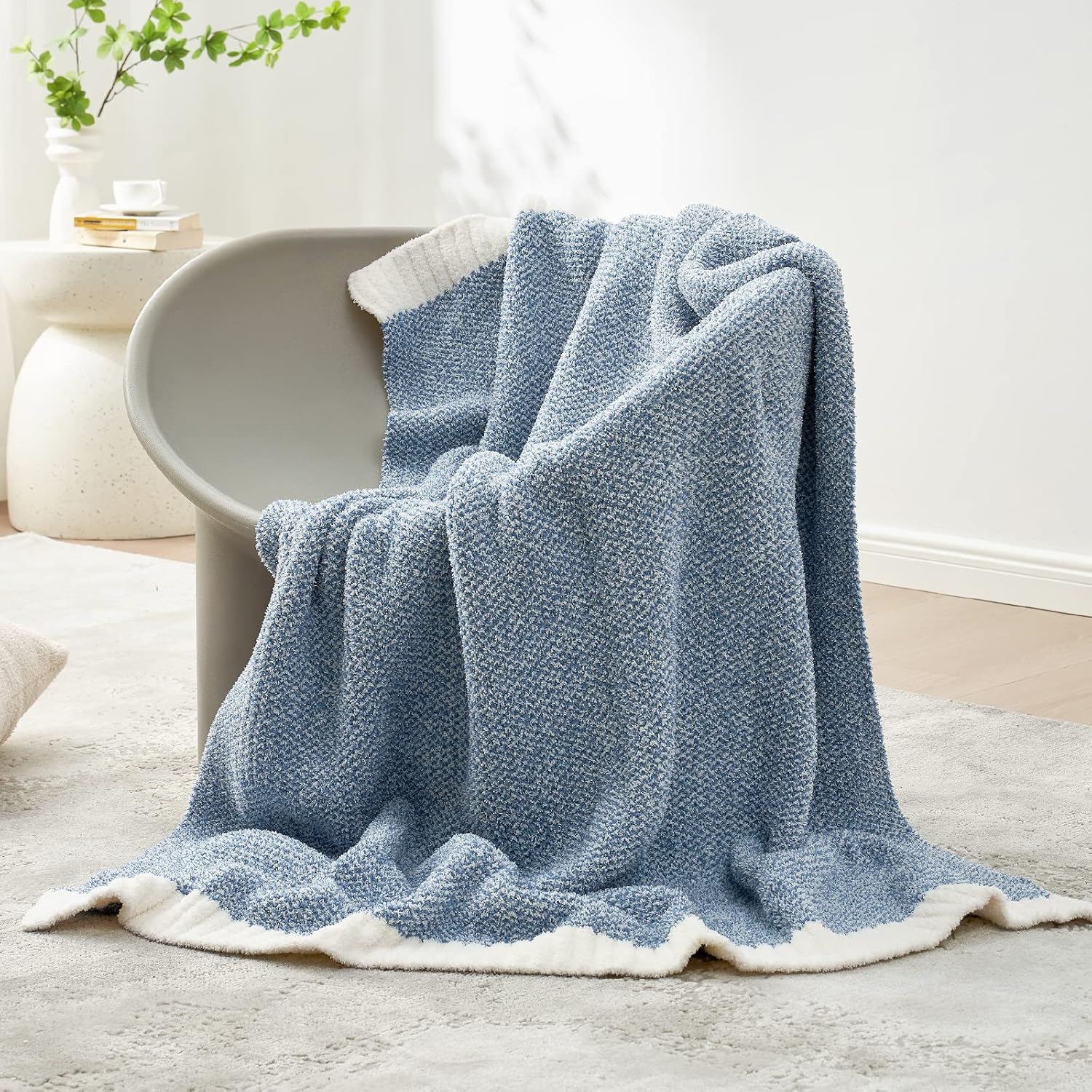 Snuggle Sac Manta de punto azul jaspeado, reversible, de microfibra súper suave, cálida y acogedora, manta ligera para cama, sofá, campamento,