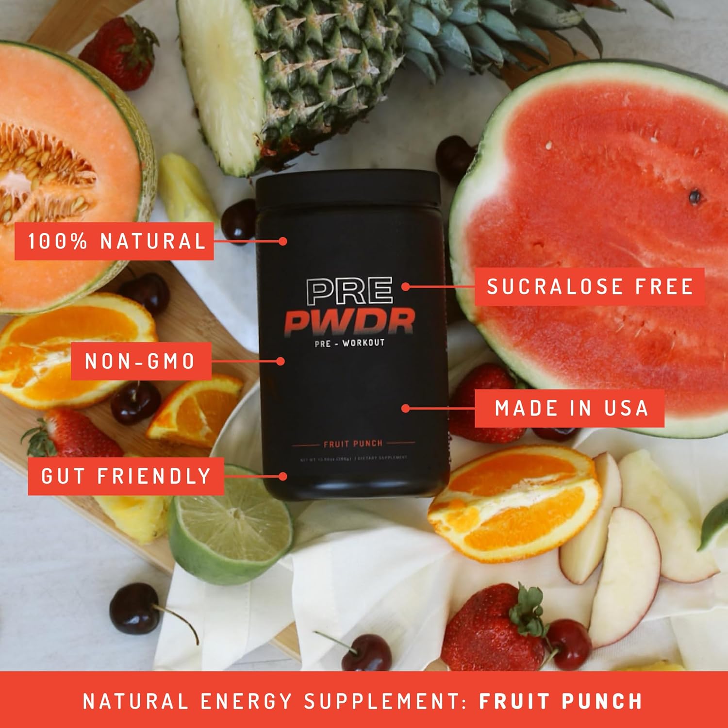 PWDRS Polvo pre-entrenamiento, totalmente natural para energía, bombeo, resistencia y fuerza, con cafeína (ponche de fruta)