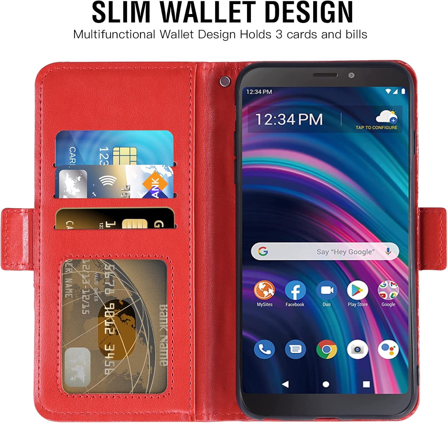 Asuwish Funda para teléfono Tracfone BLU View 3 B140DL con protector de pantalla de vidrio templado y soporte para tarjeta de crédito con soporte