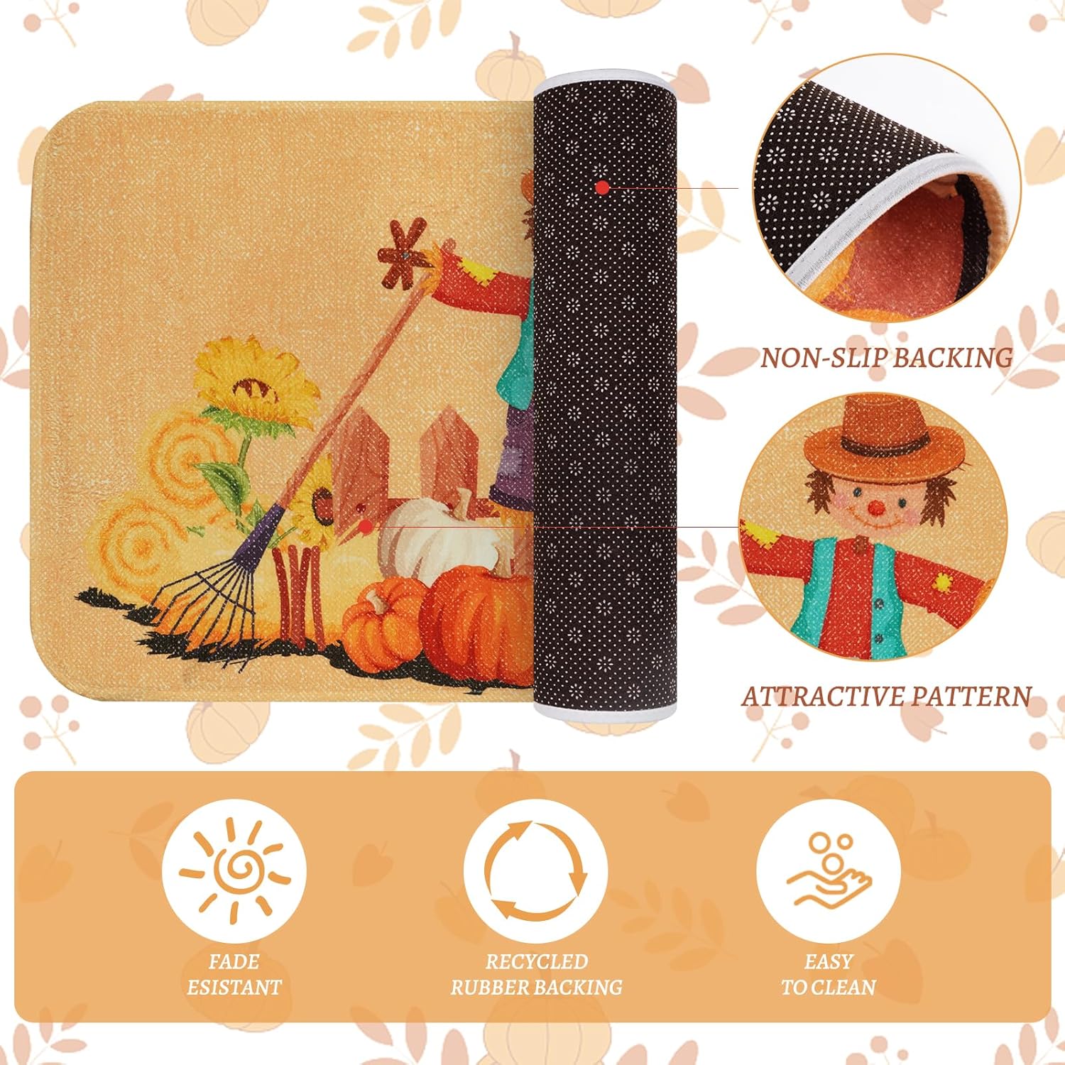 Alishomtll Tapete de cosecha de otoño, decoración de Acción de Gracias, antideslizante y lavable, tapete decorativo de bienvenida de otoño, interior