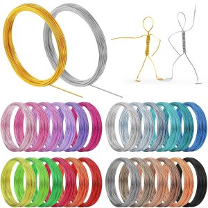 25 rollos de alambre de aluminio multicolor, calibre 200.031 in, metal flexible para joyería de colores artísticos, alambre para joyería (1230 pies) 25 rollos de alambre de aluminio multicolor, calibre 200.031 in, metal flexible para joyería de colores artísticos, alambre para joyería (1230 pies)