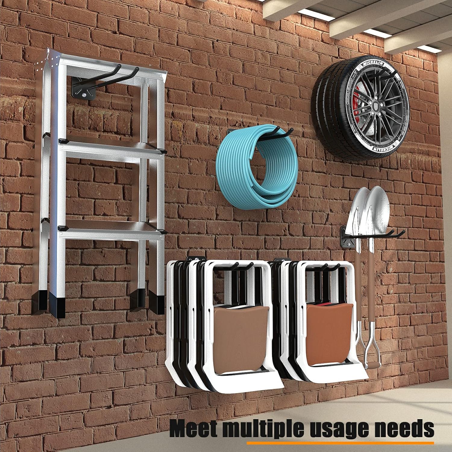 2 ganchos de garaje resistentes, colgador de pared de garaje, organizador de montaje en pared para colgar sillas, cochecitos, herramientas