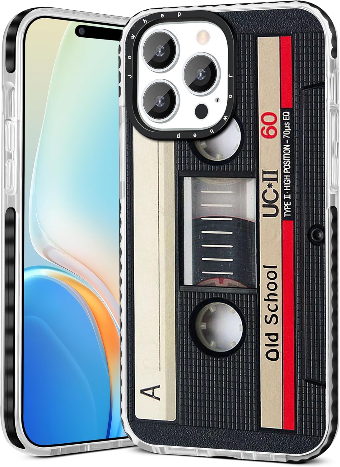 Jowhep Funda para iPhone 15 Pro Max, diseño de cinta musical retro femenina para niñas, niños, adolescentes, mujeres, funda divertida, única,