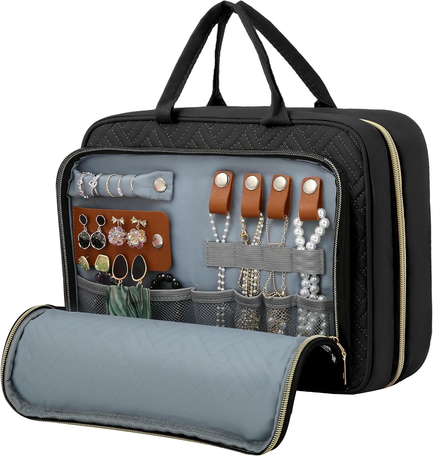 WOOMADA Neceser con gancho para colgar, bolsa de aseo de viaje de lona, bolsa grande de maquillaje de viaje, organizador de cosméticos para juego de