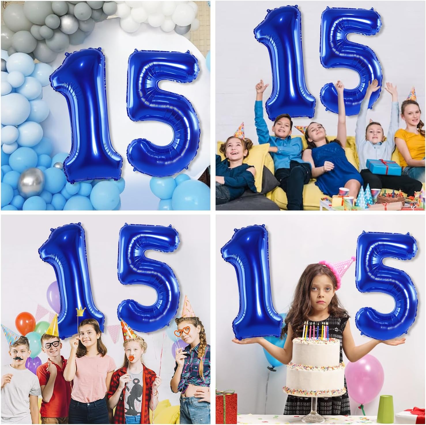 Globos de color azul marino con el número 15 de 40 pulgadas, enormes globos digitales gigantes, globos de helio de números azul oscuro gigantes para