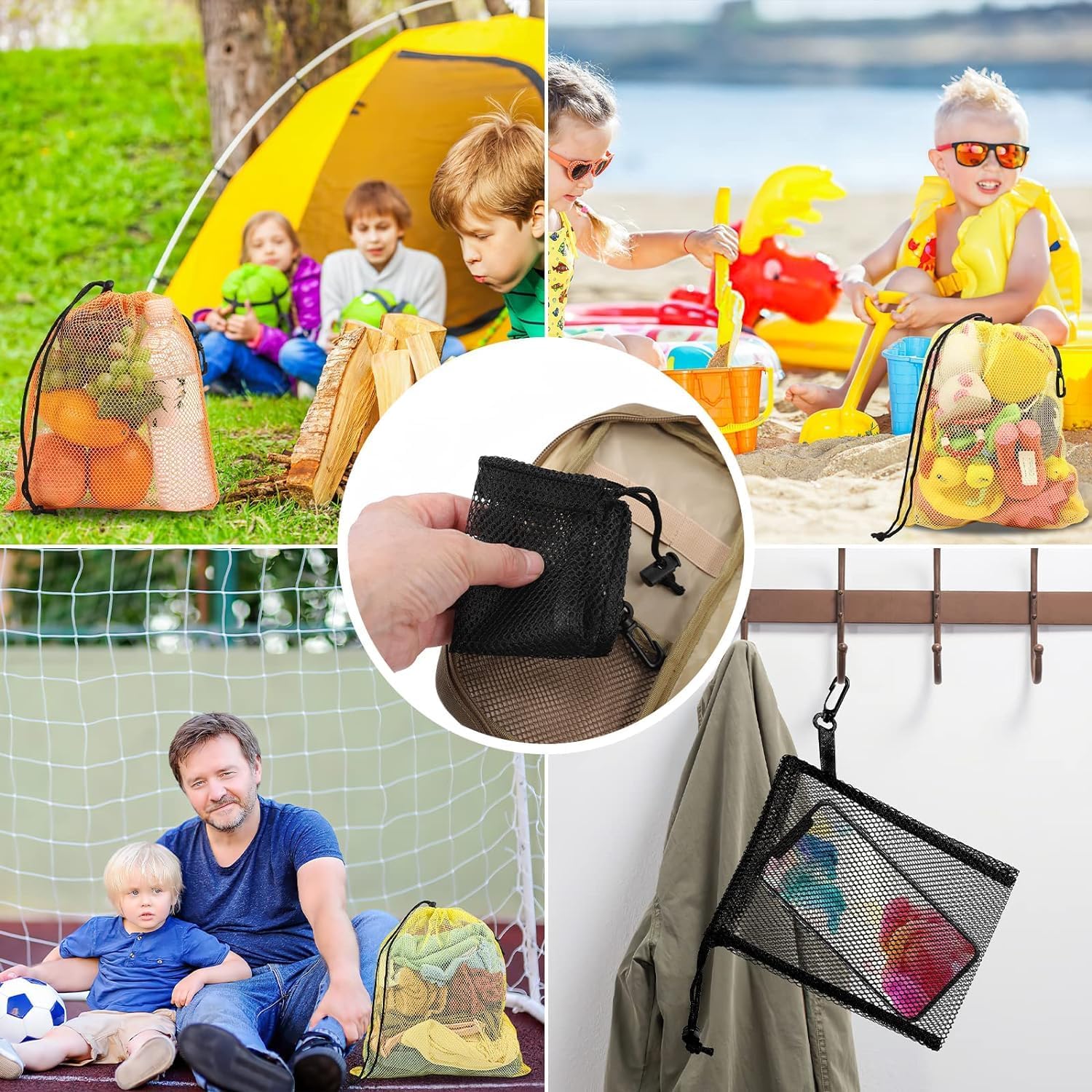 10 bolsas de malla con cordón con clips, bolsas de almacenamiento portátiles de nailon de 5.9 x 7.9 pulgadas con cordón deslizante para juguetes,