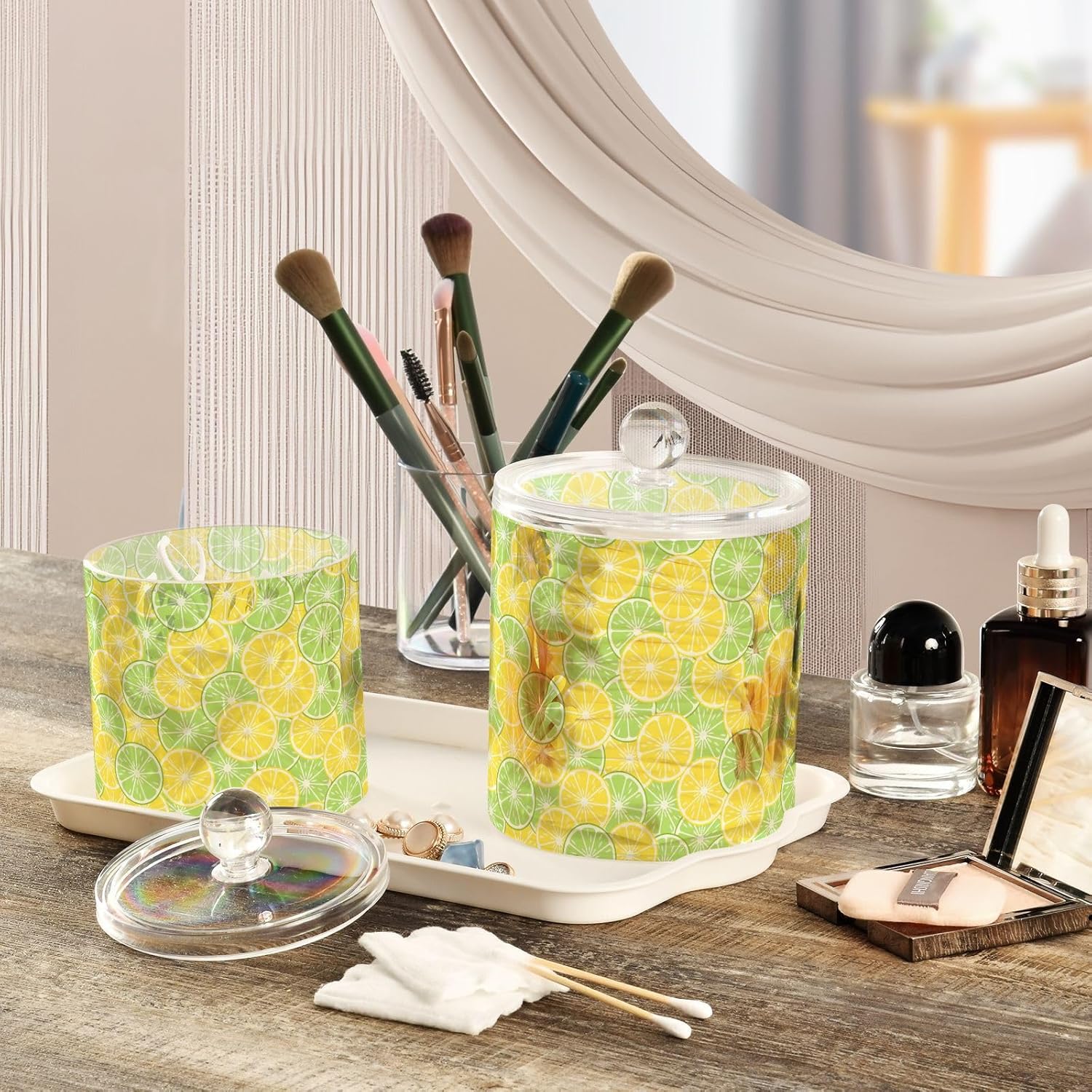 Lemons Jars with Lids Containers Jar Bathroom Storage Containers Canisters Cotton Round Holder for Dorm Room Essentials for College Students Girls