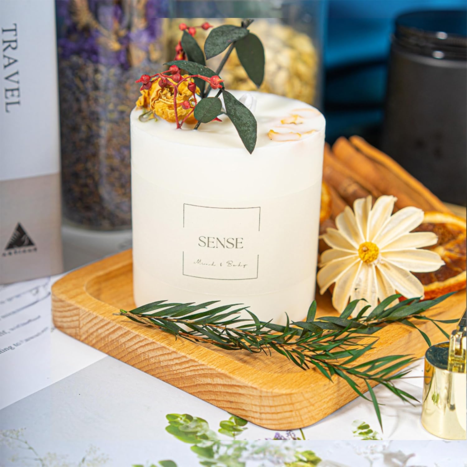 SENSE Mind & Body Vela de pilar de soja con aroma natural (rosa – tentación de frutas)  Velas de aromaterapia  Regalo del día de la madre  Velas