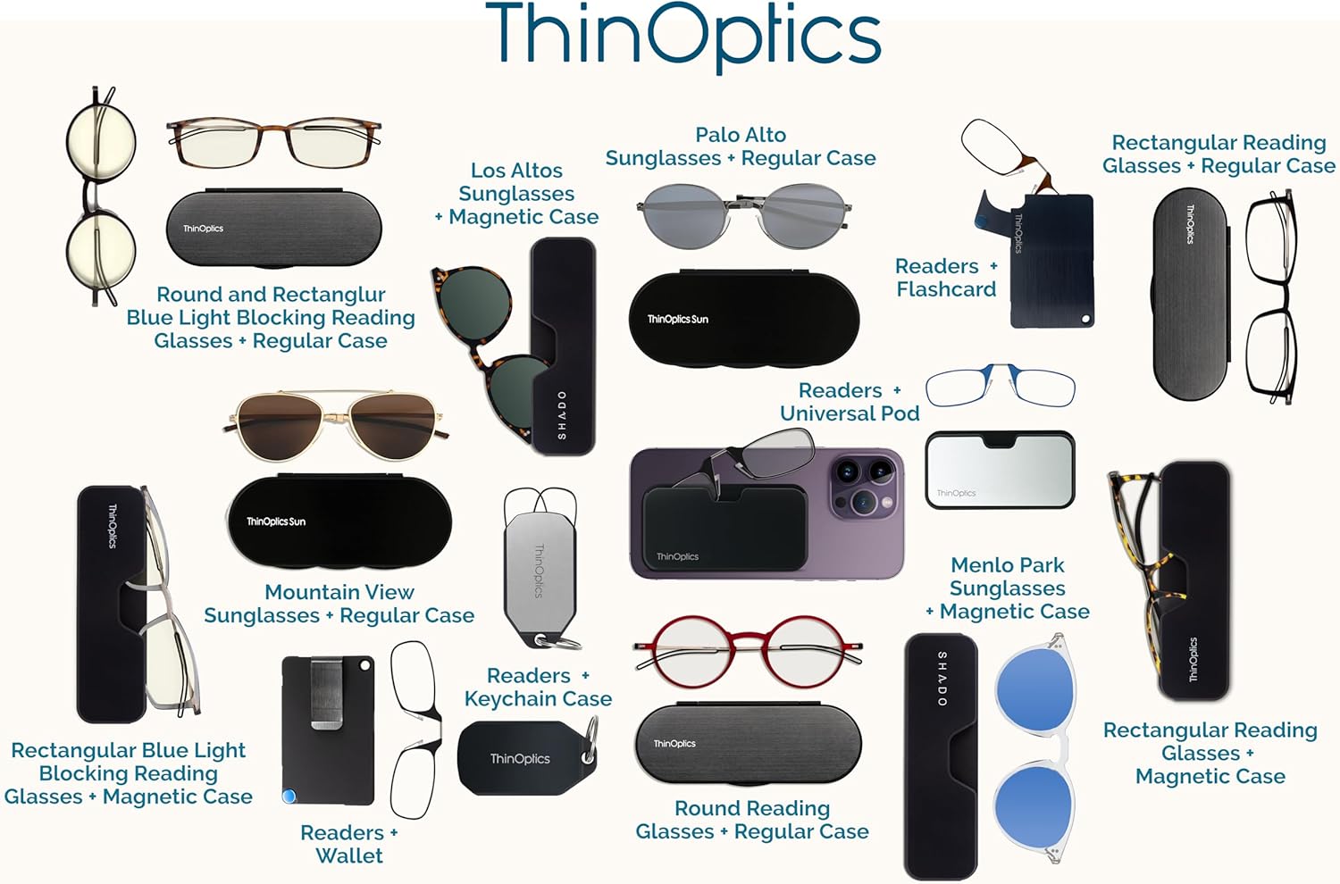 ThinOptics Keychain Case and Readers Rectangular Reading Glasses